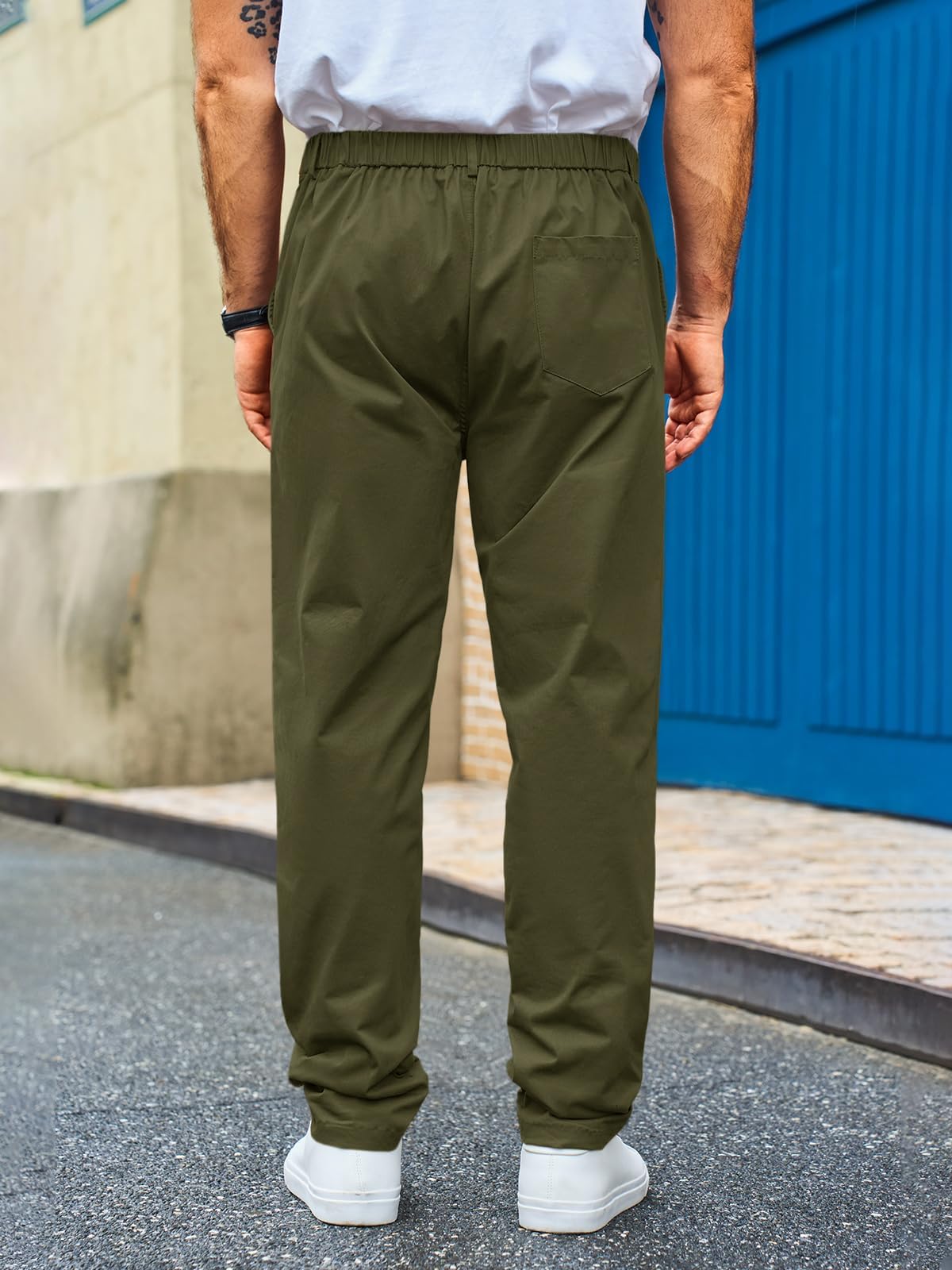 Runcati Pantalon chino pour homme - Coupe droite - Stretch - Couleur unie - En coton - Long - Léger - Avec taille élastique