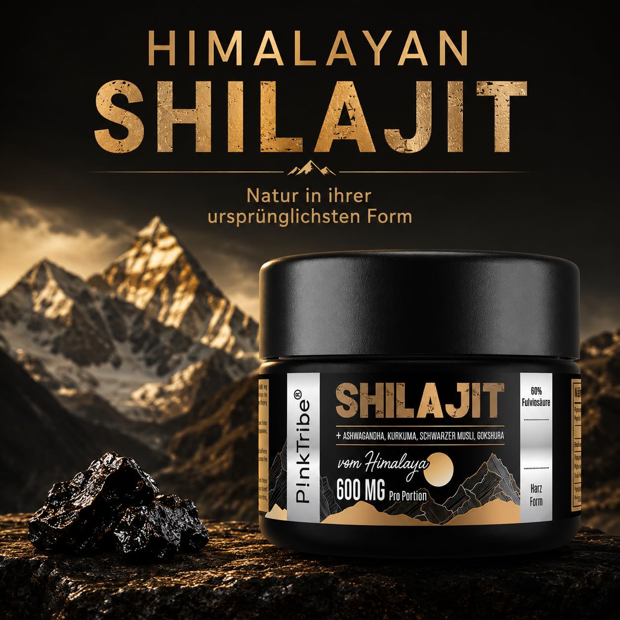 Shilajit aus dem Himalaya mit Hohem Fulvinsäure Gehalt, 600 mg Shilajit-Harz mit Ayurveda-Kräuterextrakten, Goldstandard, 30g (2er Pack)