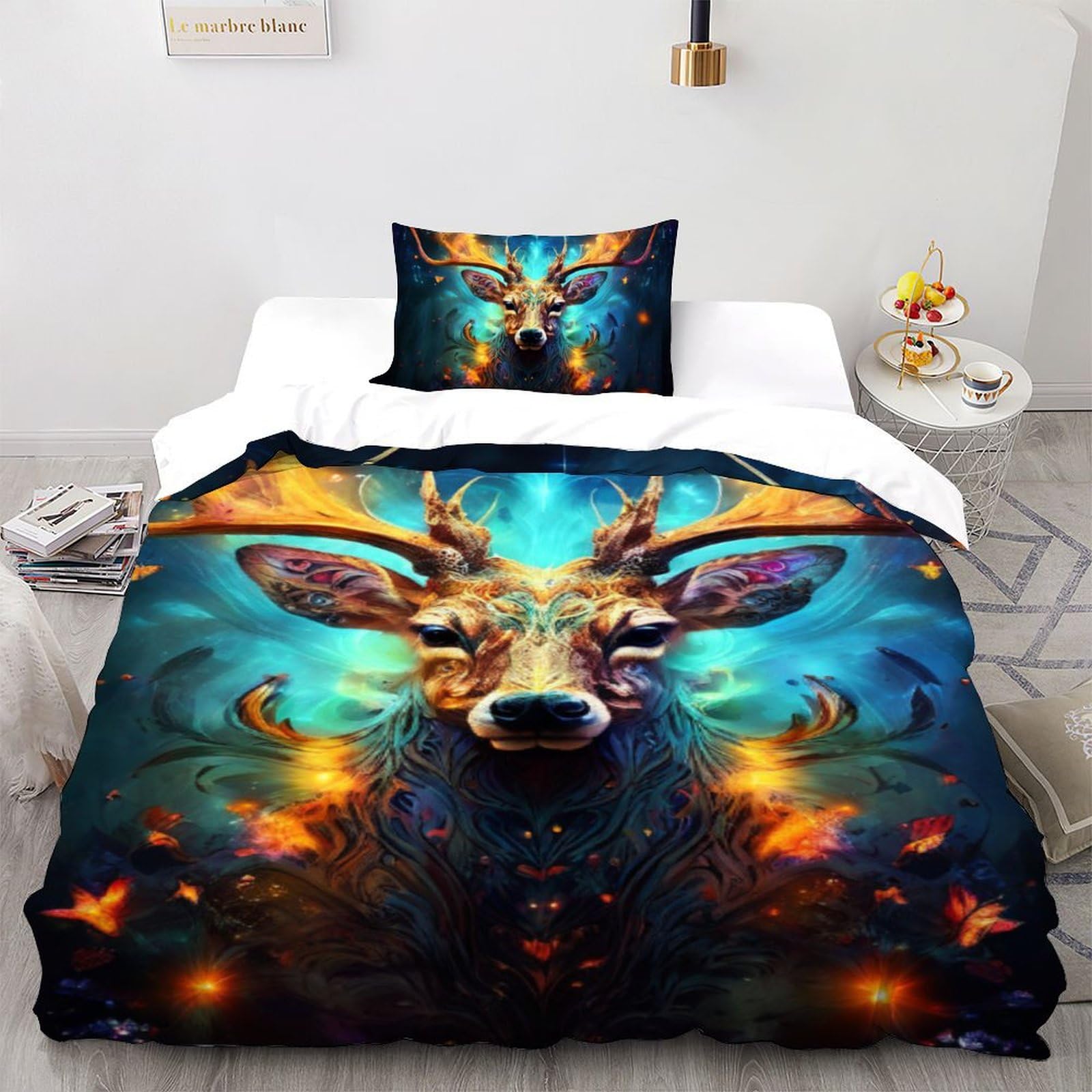 Housse de couette animal imprimé élan 135x200 cm avec taie d'oreiller en microfibre super douce