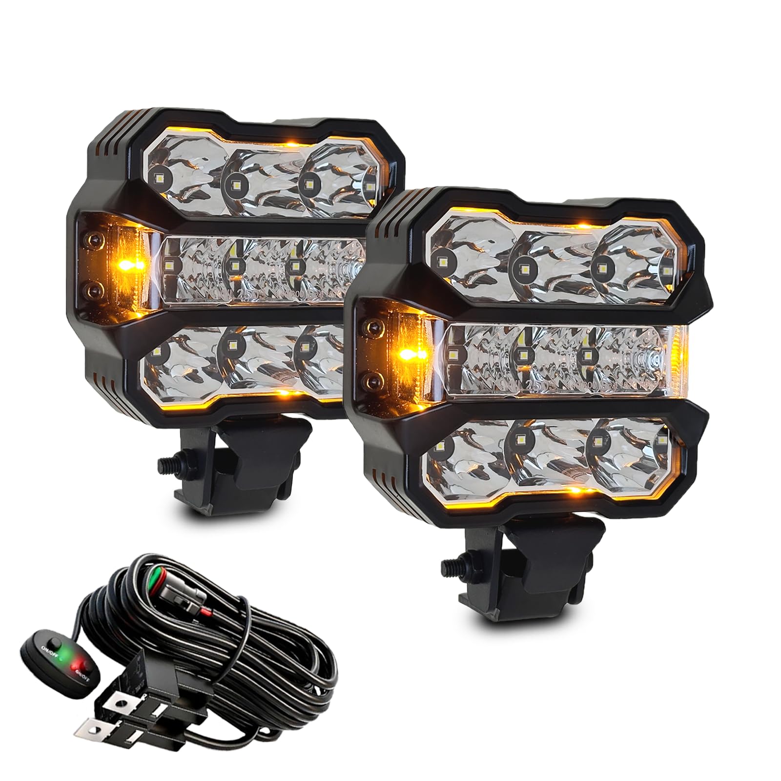 paar 4,5 Zoll LED Offroad Scheinwerfer mit Amber DRL E Geprüft, Zusatzscheinwerfer Auto, Arbeitsscheinwerfer mit Drahtbaum, für Jeep SUV Pickup ATV UTV RZR Boote Motorräder Plug & Play