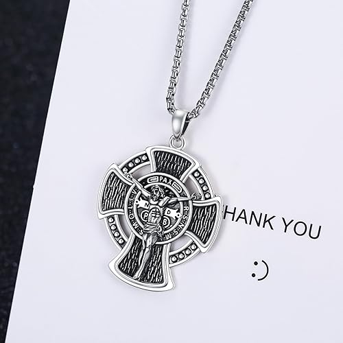 Vista 408 de Collar con colgante de plata de ley 925 con medalla de San Patrón, joyería religiosa para hombres y mujeres, con cadena de acero inoxidable 316L