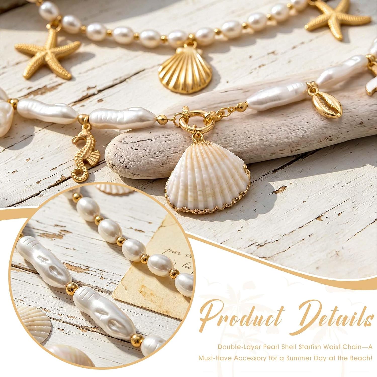 Bohend Starfish Waist Chain Gold Conch Belly Chain Seashell Pearl Chains Boho Beach Bikini Summer Body Jewelry for Women