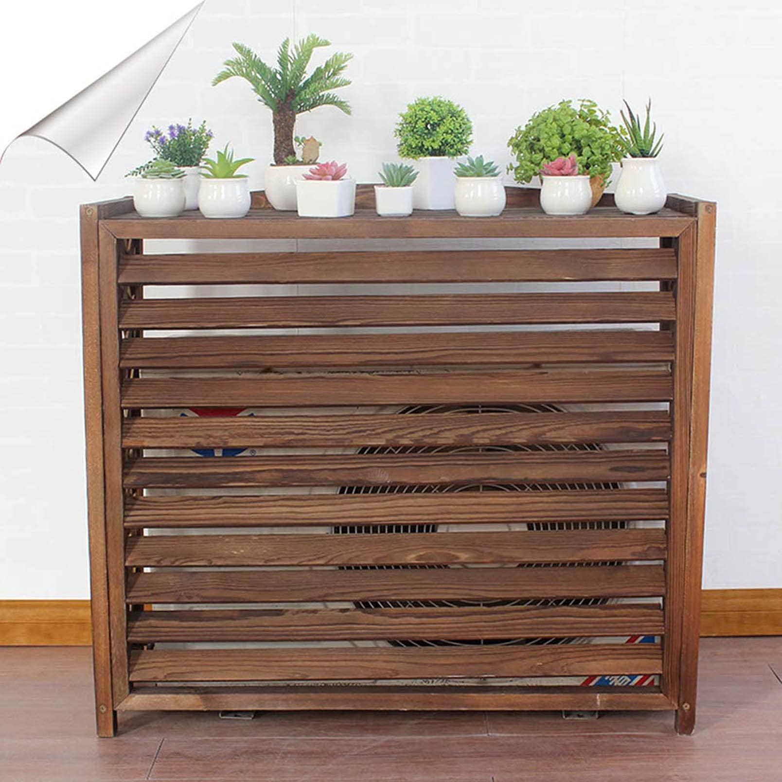 Grille de climatisation en bois pour embellir votre terrasse ou balcon fleuri
