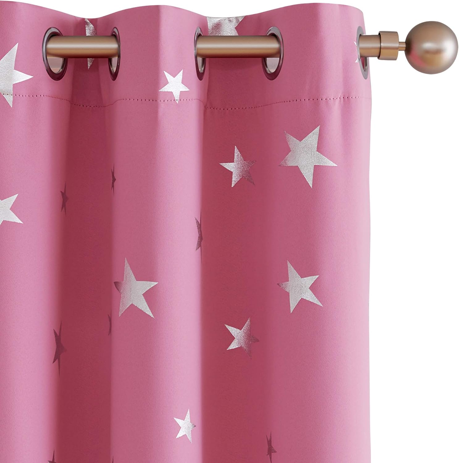 Deconovo Solid Thermal Insulated Blackout Curtains with Silver Star Pattern 38 x 63 Inch Pink 2 Panels