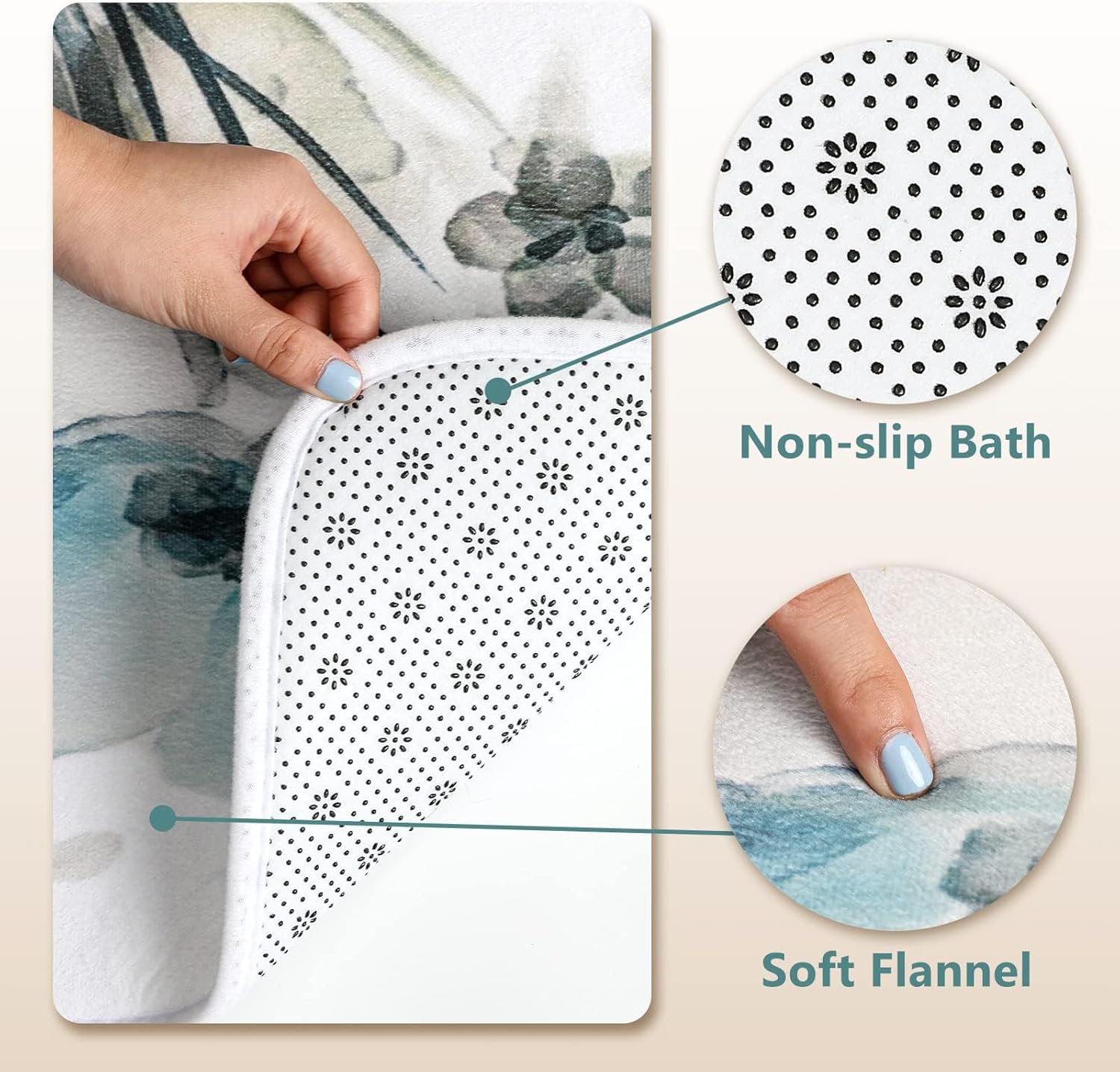 4 Pieces Shower Curtain Set with Non-Slip Rugs, Toilet Lid Cover and Bath Mat, 72”x72” Floral Fabric Shower Curtains, Durable Waterproof Bathroom Curtains Shower Set with 12 Hooks