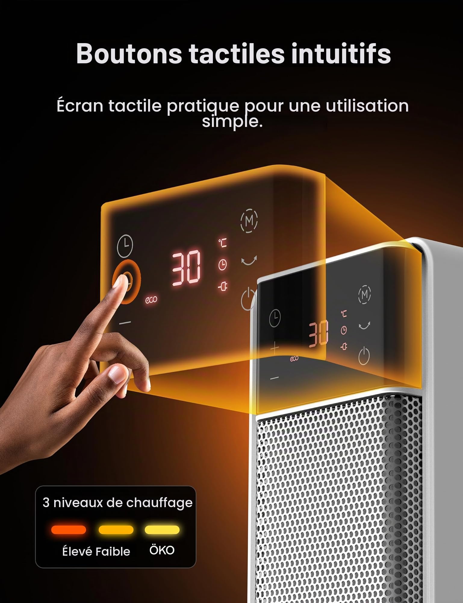 PELONIS Chauffage d'appoint 2000W, Chauffage électrique avec télécommande et thermostat, 75° Oscillation & Minuterie 24 heures, Silencieux PTC Radiateur Électrique basse consommation