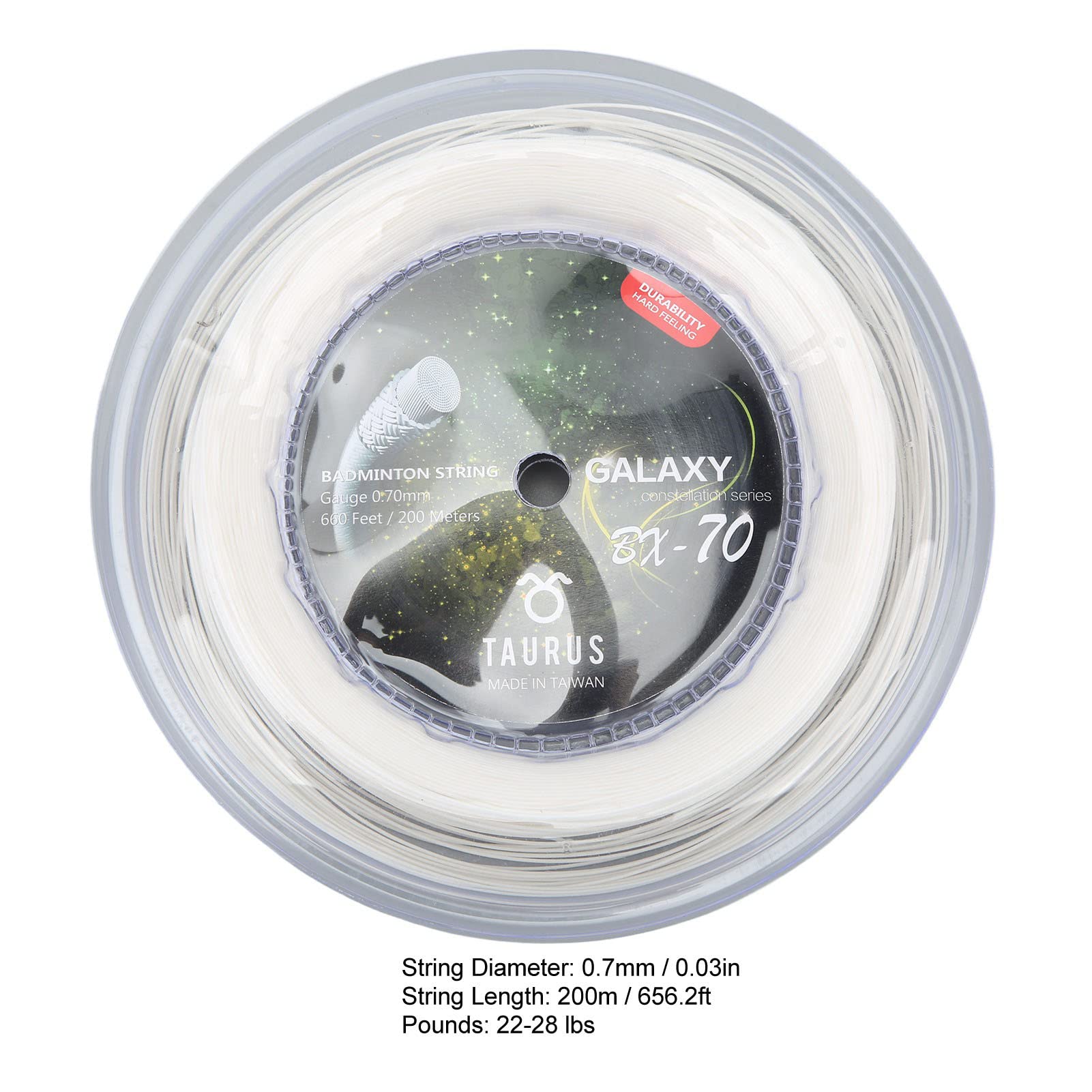 Keenso Cuerda de Raquetas de Bádminton POWERTI BX70, Cuerda de Raqueta de Bádminton de Nailon de Alta Elasticidad, Cuerda de Bádminton de 0,7mm, Carrete de 200m (Blanco)
