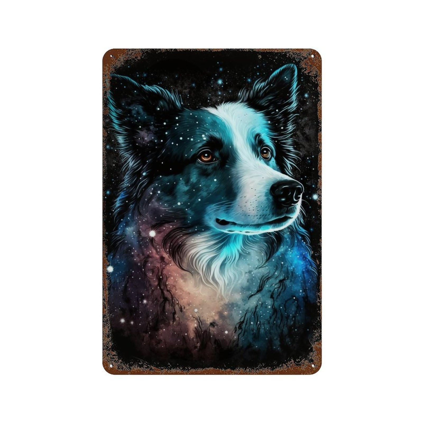 Cosmic Canine Canvas Print-2 Rustic Tin Plaque 11.8"x7.9", Rustic Home Decor for Office, Studio And Wall Decor