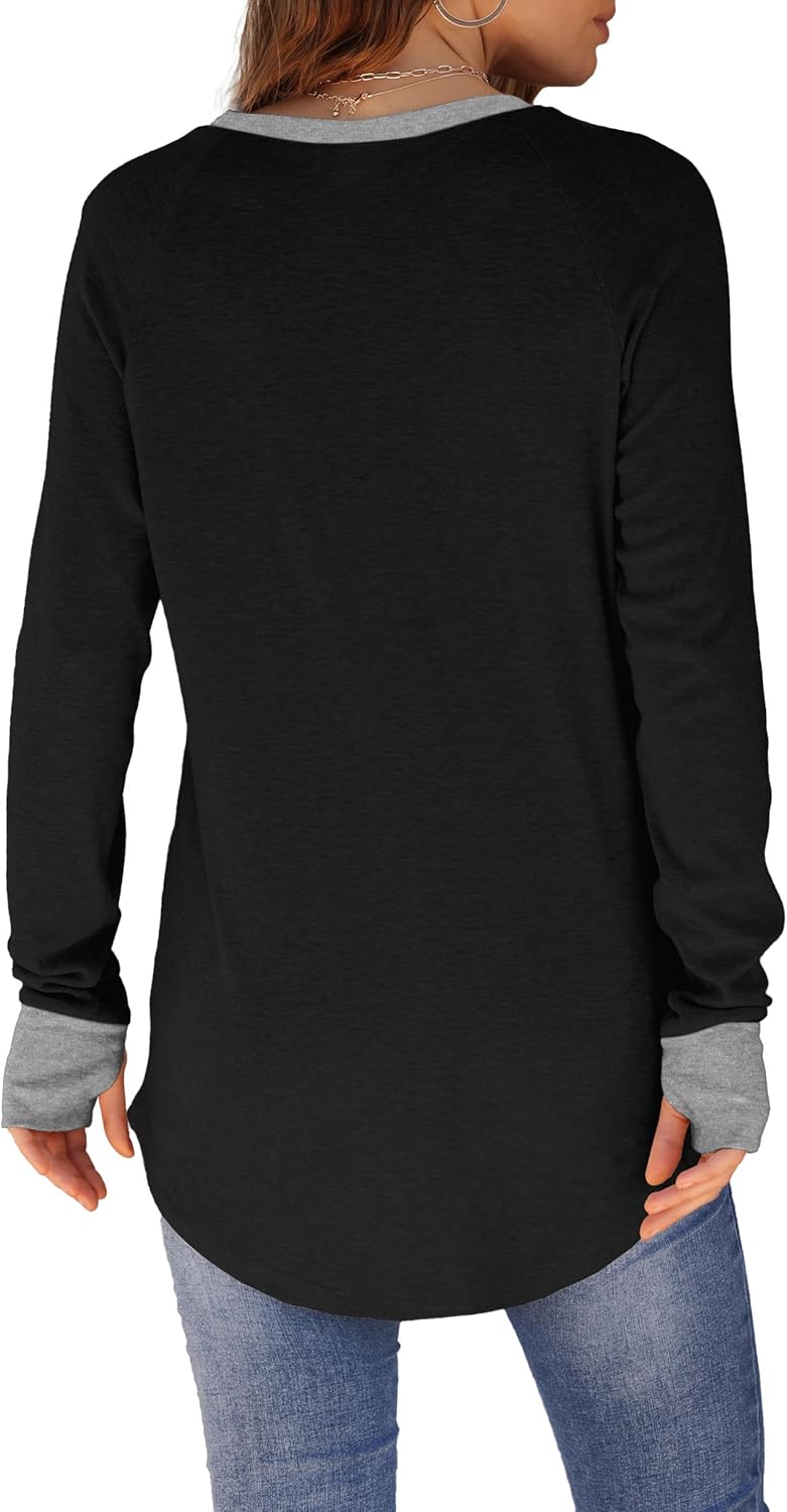 XIEERDUO Womens Tunic Tops to Wear with Leggings Long Sleeve Thumb Hole Shirts Crew Neck Curved Hem - Image 5