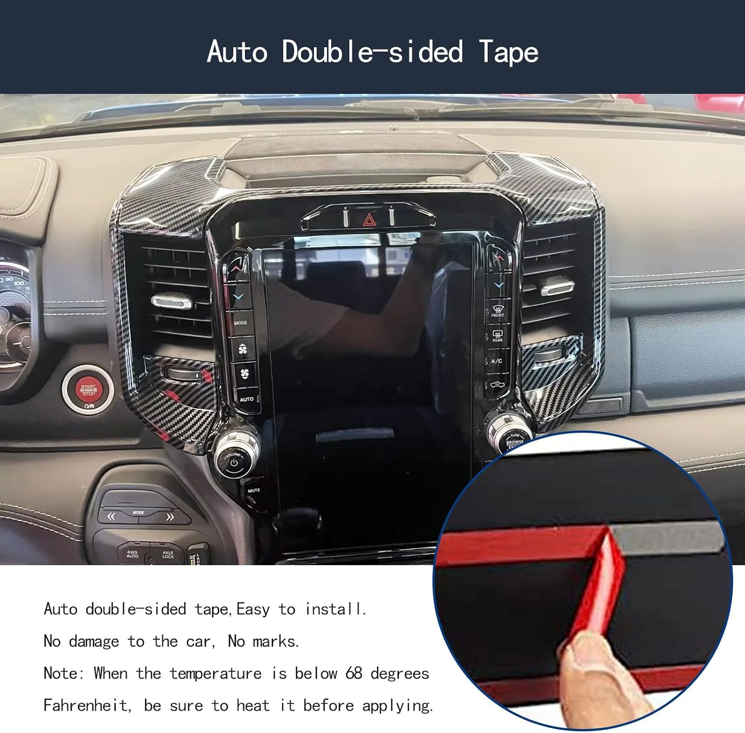 Navigation Side Panel Cover Compatible with Dodge Ram 1500 TRX 2019-2023 Center Console Middle Air Vent Outlet Panel Molding Trims Car Accessories ABS 1PC (Carbon Fiber Style)