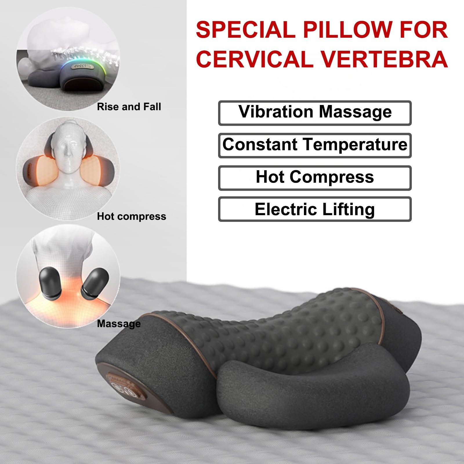 Cuscino massaggiante 3 in 1 for Il Collo con Riscaldamento, Vibrazione e airbag, Massaggio Automatico for Il Collo, rilassamento Muscolare Profondo(Gray)