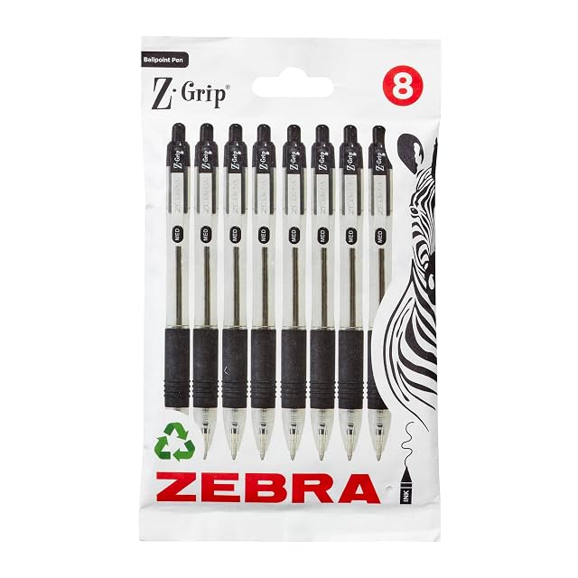 Zebra Pen Z Grip Black Ballpoint Pens with Pocket Clip 8pk Retractable Black Ink Ballpoint Pens Reliable Black