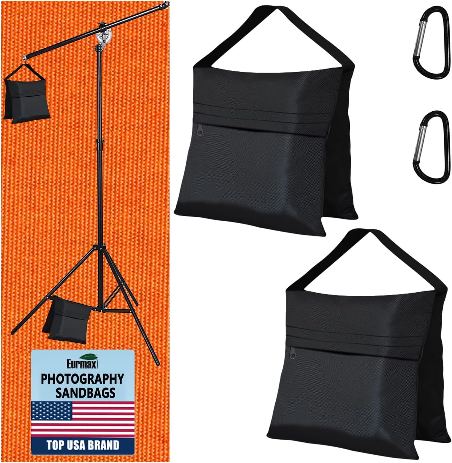 USA Photography Sand Weight Bags Heavy Duty Saddlebags for Photography Video Equipments, Backdrop Stand, Light Stand,Photo Tripod, Canopy Tent, Umbrella Base, Fishing Chair,Picnic Table 2-Pack