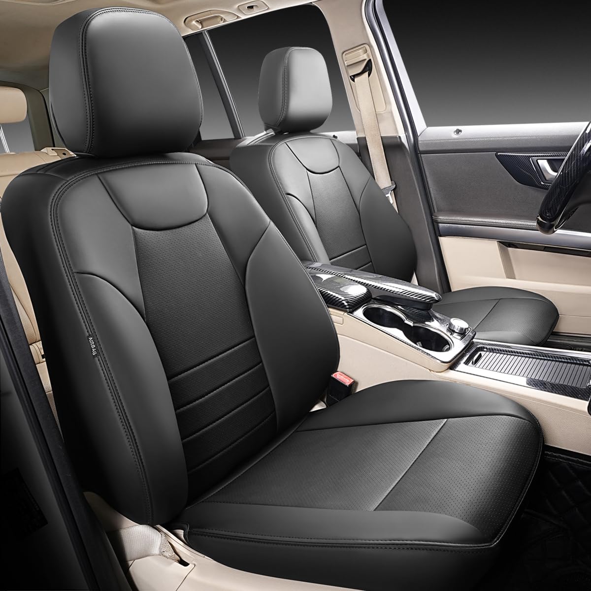 Ensemble de housses de sièges avant 2 pièces pour Mercedes-Benz GLK 2008-2016, en cuir PU imperméable, compatibles avec l’airbag (noir)