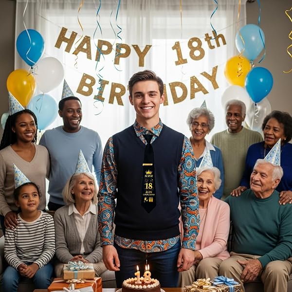 NEONSKY Cravatta Personalizzata per Compleanno Uomo Donna, Fermacravatte – Idee Regalo per 18/30/40/50/60/70/80 Anni, Biglietti d'auguri, Elegante, Senza Nodo, Regolabile, Design Originale - 2