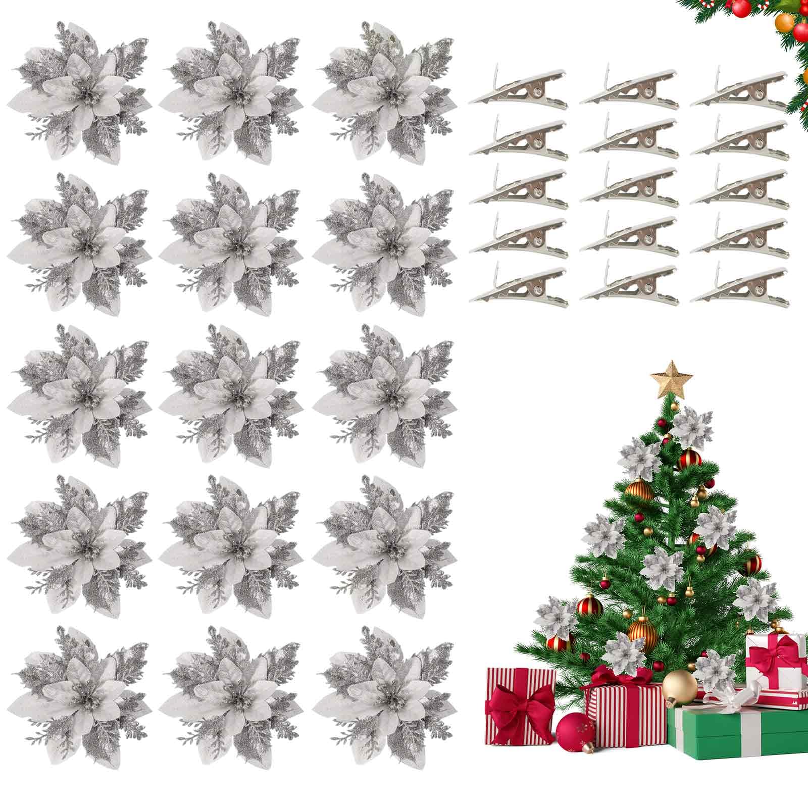 TOYANDONA 12Pcs Di Natale di Scintillio Poinsettia Fiori Artificiali