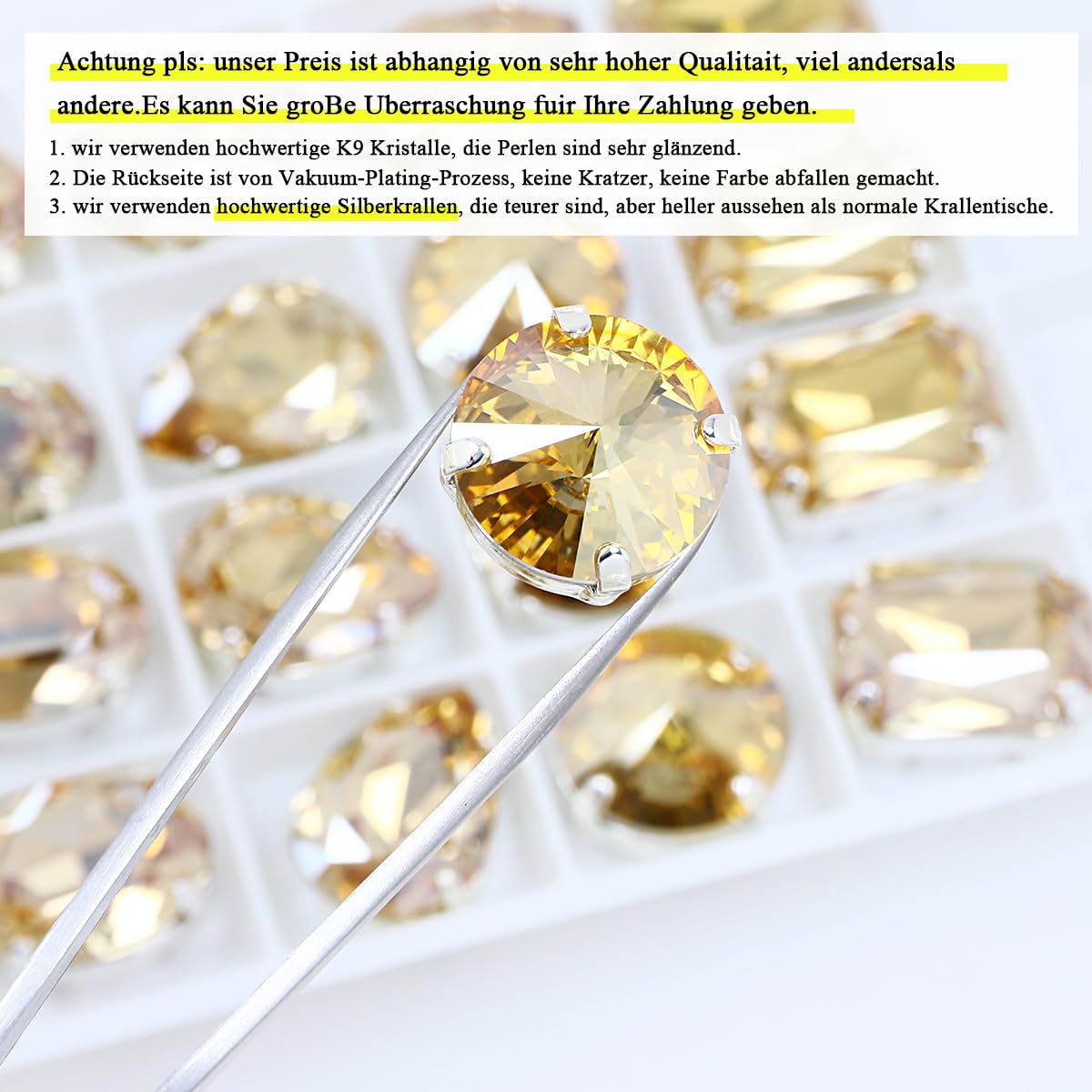 DONGZHOU Rhinestones for Crafts Glass Sewing Gemstones with Silver Prong Setting for Jewelry Making Clothing Hat Wedding Dress Decoration 82 Pieces,Golden Shadow - Image 2