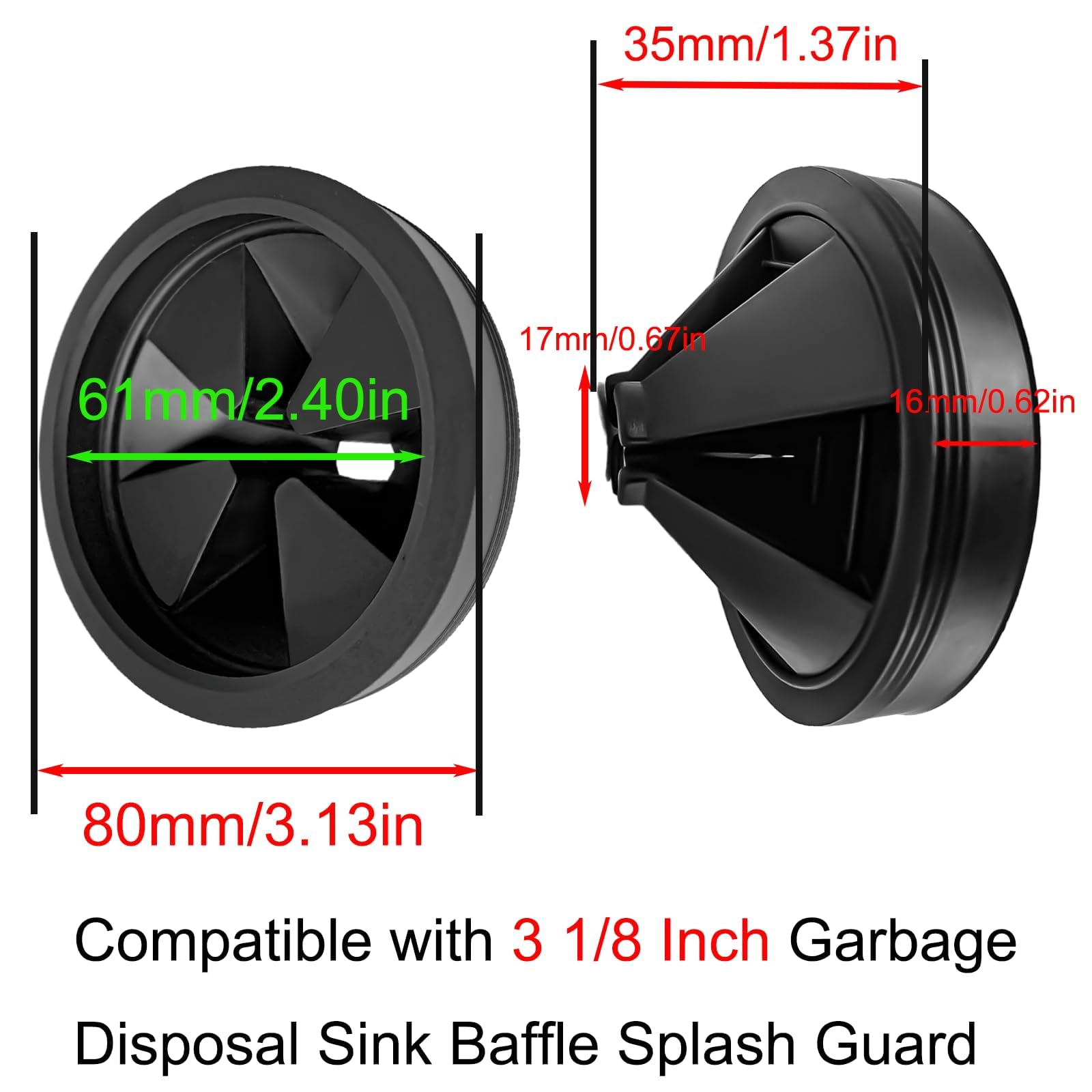 Anglepingping 2pcs 3 1/8 Inch Garbage Disposal Sink Baffle Splash Guard - Image 2