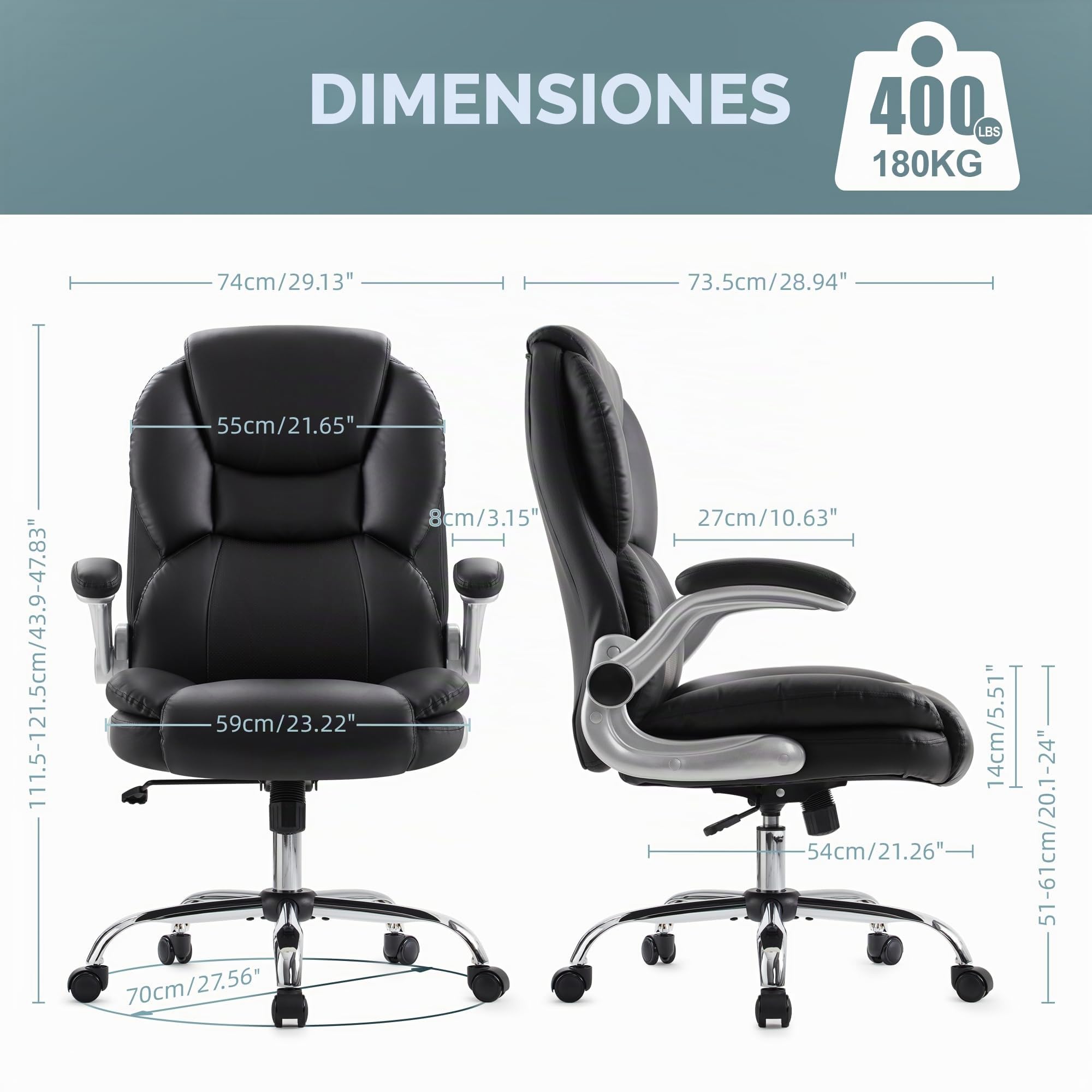 IWMH Silla de Oficina para Personas con Sobrepeso Ergonómica Silla Escritorio Silla Resistente para Ordenador Silla Giratoria con Altura Ajustable Reposabrazos Abatibles Cojín del Asiento Acolchado