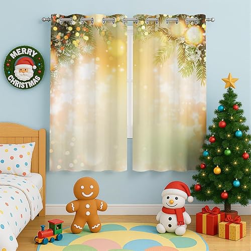 Miniatura 52 de Cortinas opacas de Navidad para niñas y niños, decoración del hogar, decoración navideña, árbol de acebo, estrella, Navidad, ojales, cortinas con