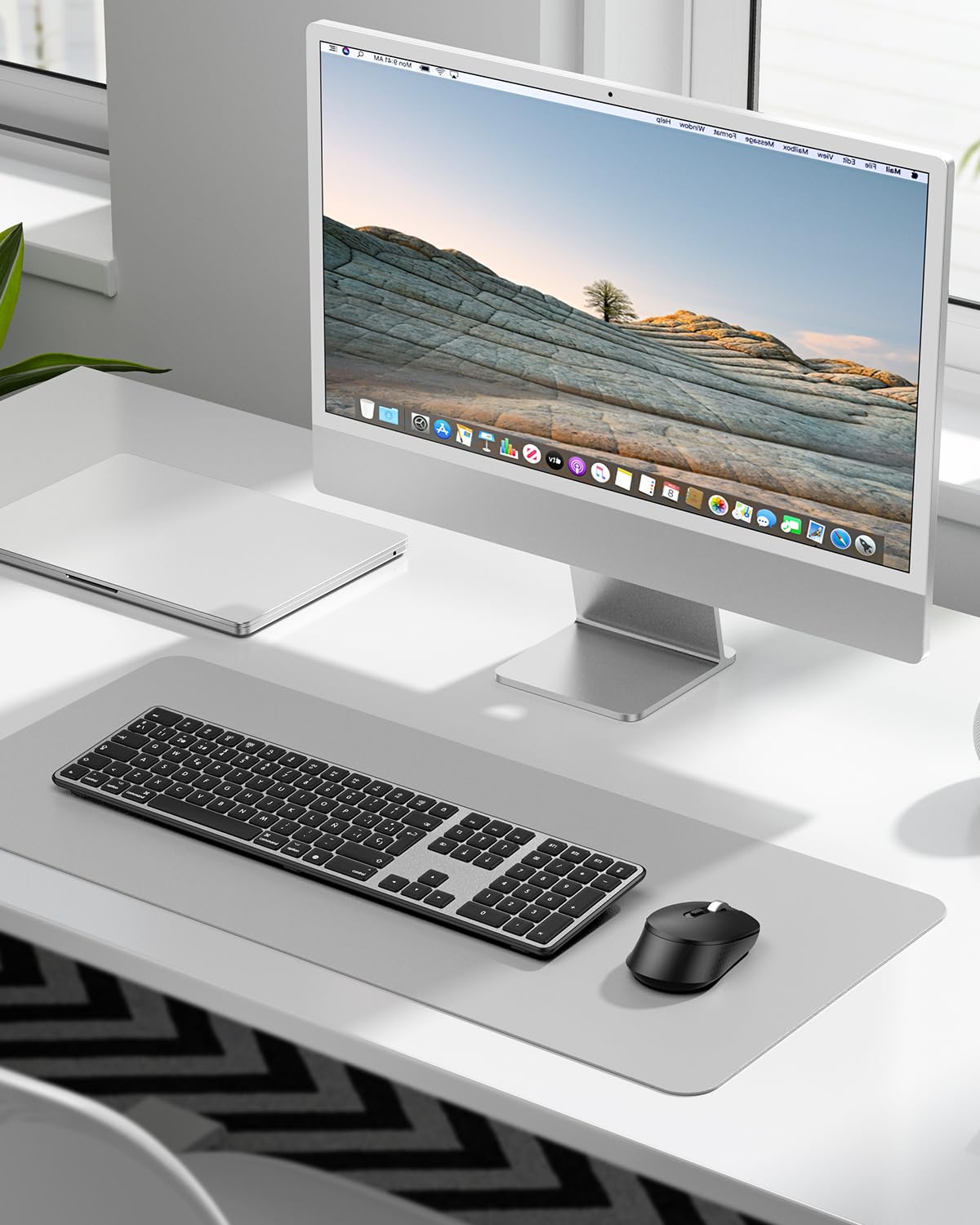 OMOTON inalámbrico Bluetooth Teclado y ratón para Mac (MacBook Air/MacBook Pro/iMac/iMac Pro),Teclado y ratón USB Recargables para Mac OS, con 3 Canales Bluetooth, Escritura silenciosa, Gris