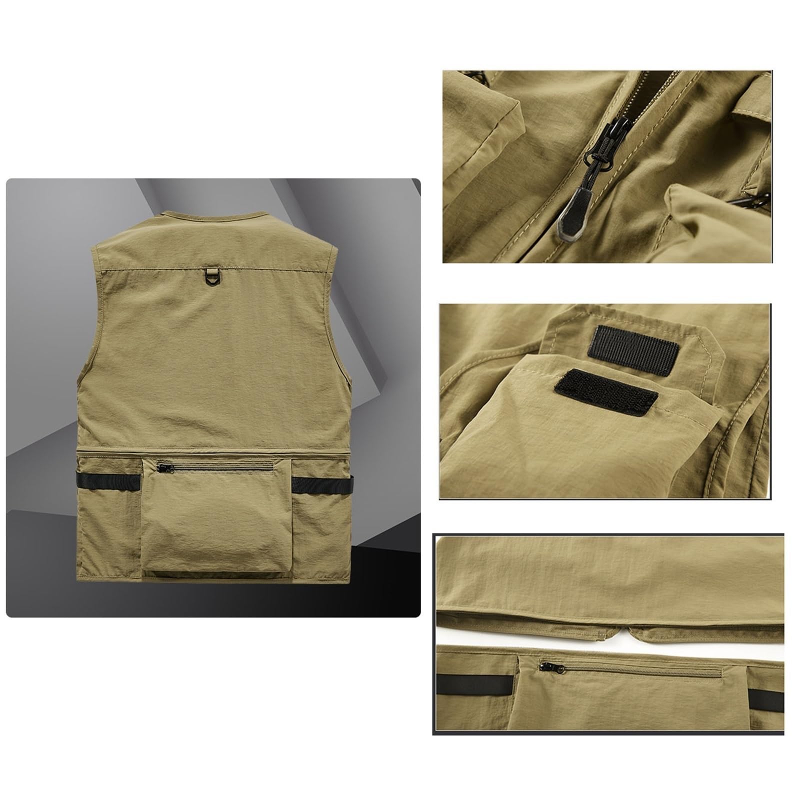 CLSQLXYJZC Gilet Multiuso Da Uomo, Gilet Estivo Traspirante Multitasche Con Patta Cargo E Cerniera Per Lavoro All'aperto Foto, Giacca Estiva Da Viaggio Multiuso Safari, Per Viaggi, Pesca Altro