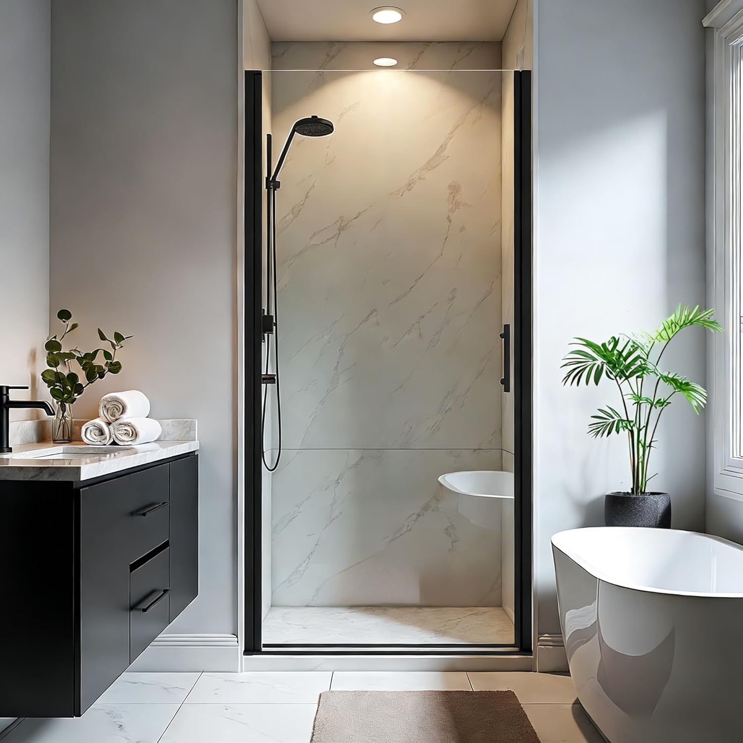 Glass Shower Door 34-35.2" W x 72" H, Frameless Pivot Shower Door, 1/4"(6mm) SGCC Tempered Glass Shower Door, Matte Black Finish, 304 Stainless Steel Hardware