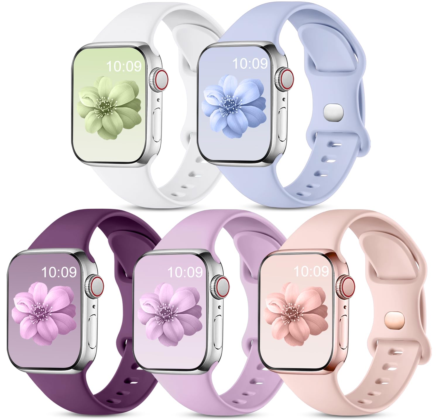 CeMiKa 5 Pack Straps Compatible for Apple Watch Strap 38mm 40mm 41mm 42mm 44mm 45mm 46mm 49mm, Soft Silicone Sport Band for iWatch Series 11 10 9 8 7 6 5 4 3 2 1 SE SE3, Women Men — view 8
