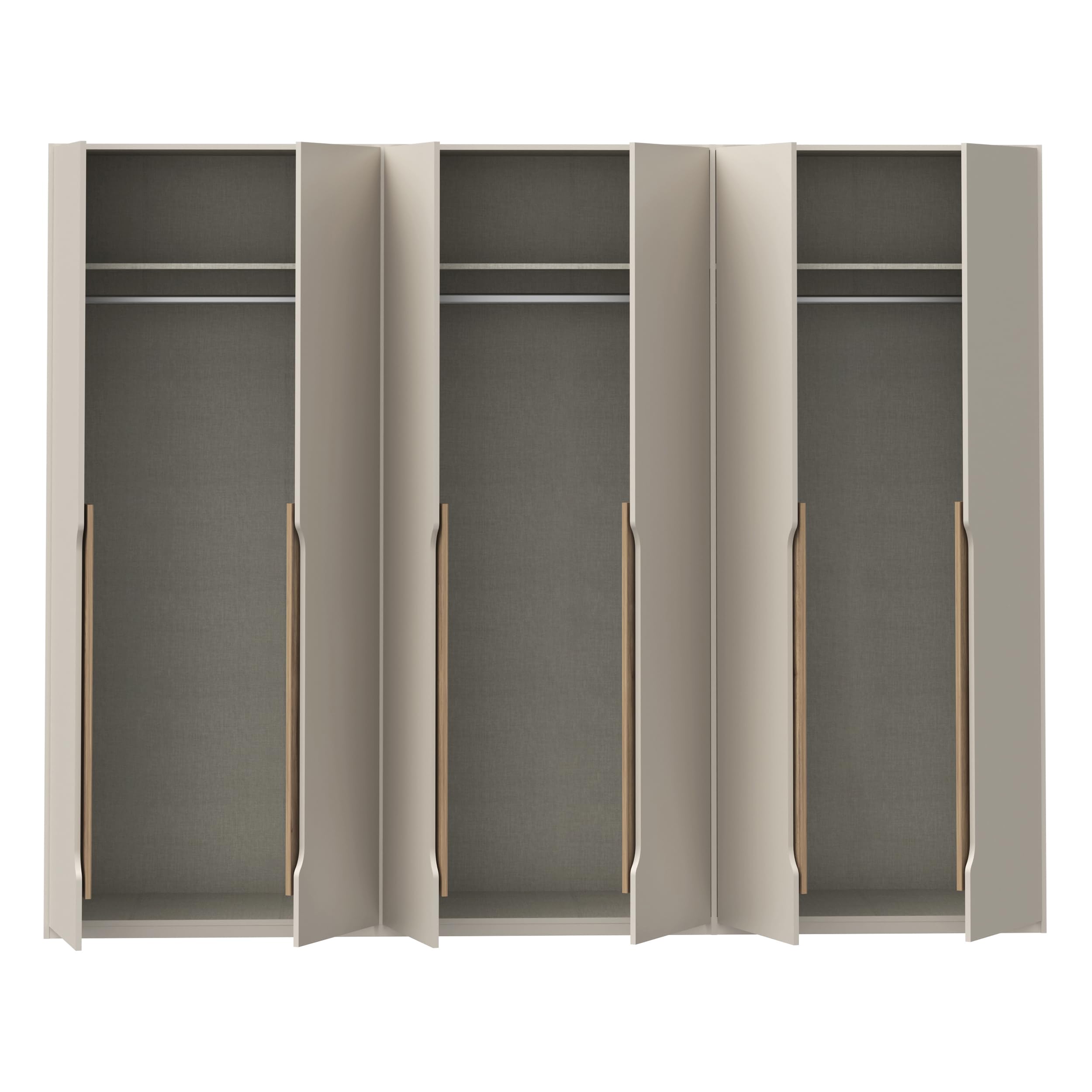 Forte EDWAL Kleiderschrank 280, moderner Kleiderschrank mit abgerundeten Griffmulden, 6-türig, Holzwerkstoff, Kaschmir|Beige Holzdekor, 266,1 cm breit x 210,5 cm hoch x 54,2 cm tief