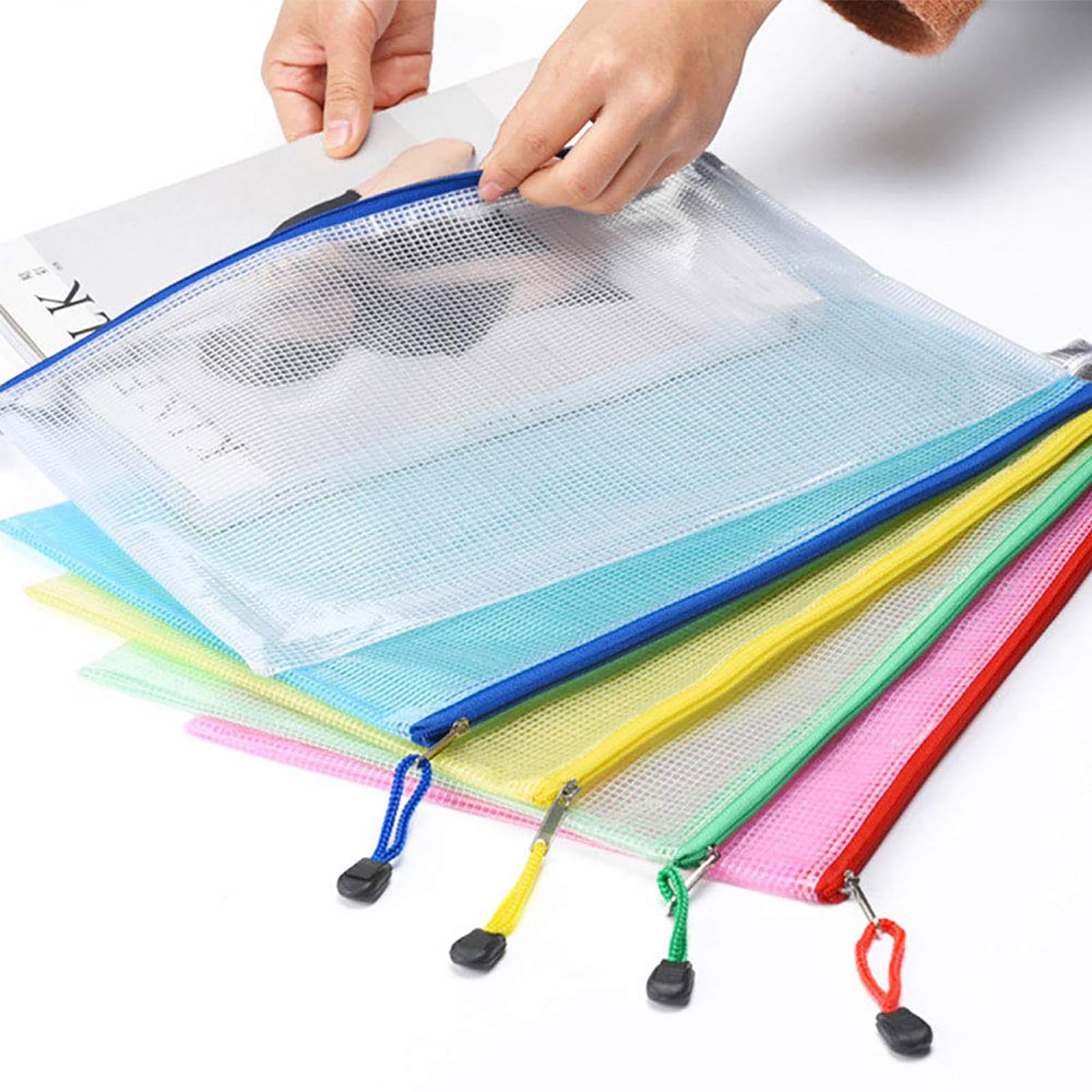 A4 Mesh documentbestanden ziplock map portefeuilles zakken 11,3 x 13,8 inch dubbele zak waterdichte stofdichte bestandstas met handvat document opbergzakje voor school reizen kantoor (roze