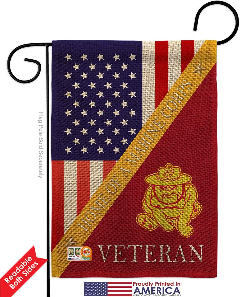 Home of USMC Burlap Burlap Garden Flag Set Wood Dowel Armed Forces Marine Corps Semper Fi United State American Military Veteran Retire Official Small Gift Yard House Banner Double-Sided 13 X 18.5