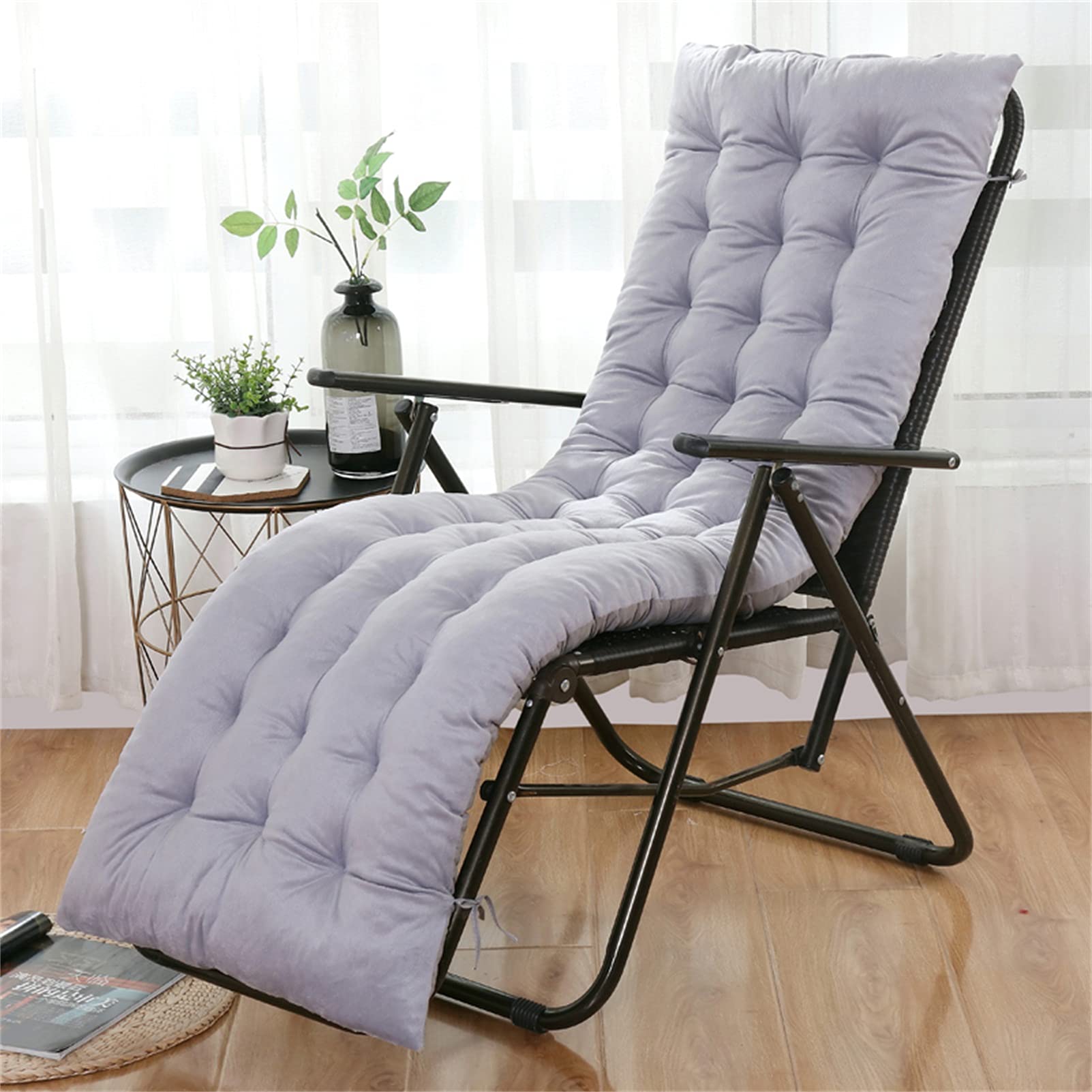 Garden Recliner Chair Cushions Soft Sun Lounger Cushions Lounge Relaxer  Chair Cushions High Back Chair Seat Pad ​(Cushion  Only),Gray,53x180cm/21x71in