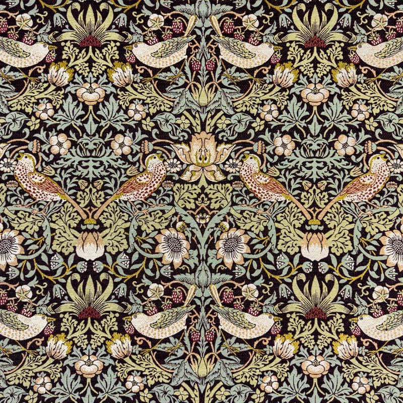 William Morris Upholstery & Curtain Tapestry Fabric,Heavyweight Vintage Floral Material,140cm Wide,Ideal for Sofas, Chairs, Cushions (Strawberry Thief Black, 10 Metre) – Discount Fabrics LTD