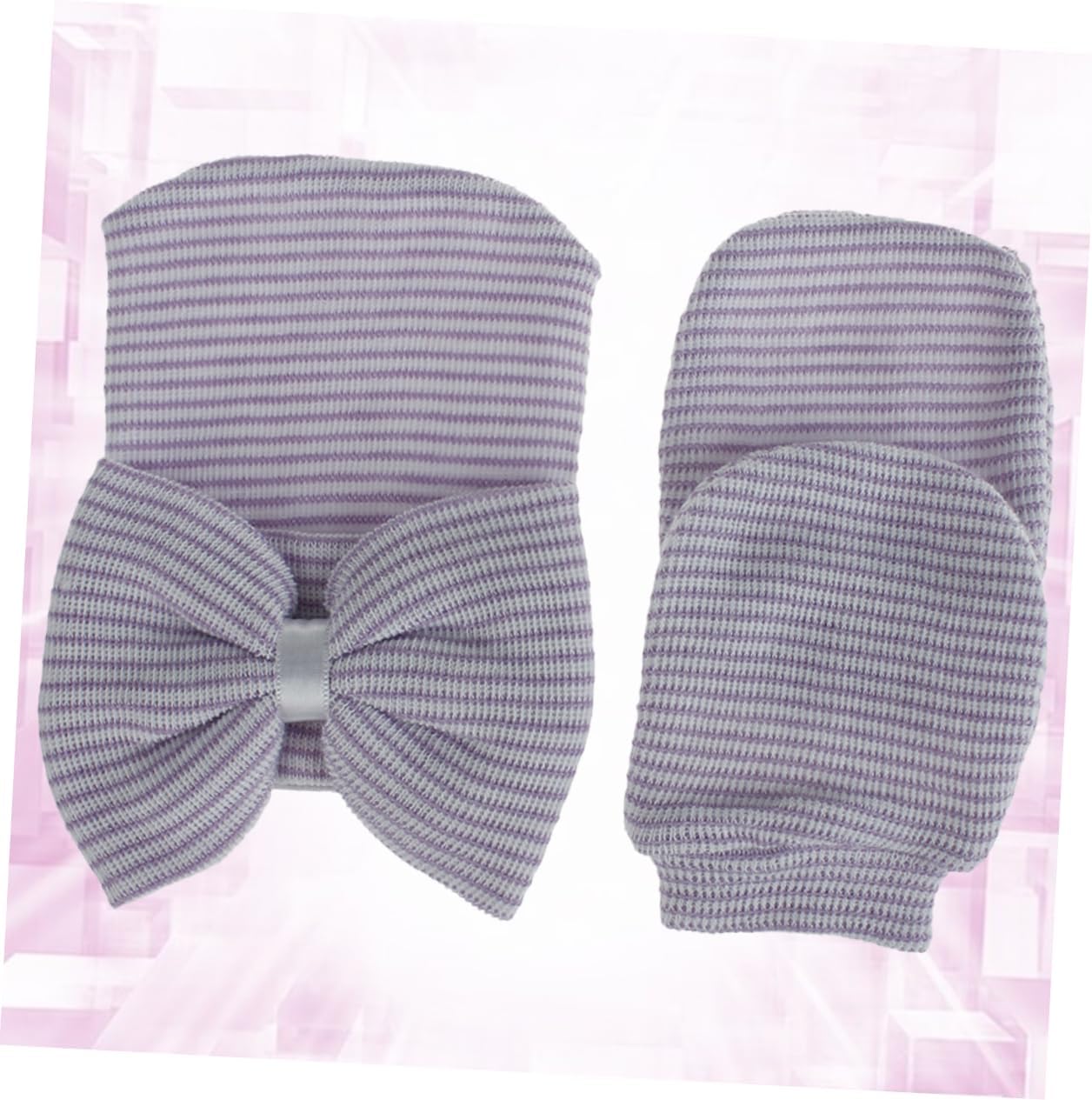 Baby Knit Cap and Glove Set Big Bowknot for Girls White