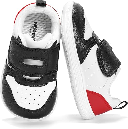 noorkiz Toddler Shoes Wide Toe Box Girls Boys Barefoot Sneakers Kids Walking Shoe Non Slip Zero Drop Toddler First Walking Leather Sneaker Breathable Comfortable Red 7 Toddler