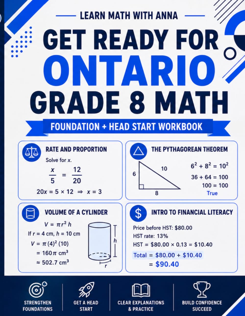 Get Ready for Grade 8 Ontario Math: A Summer Bridge Workbook: For Building Prerequisite Skills and Getting a Head Start in Math Class (Get Ready for Ontario Math Class)