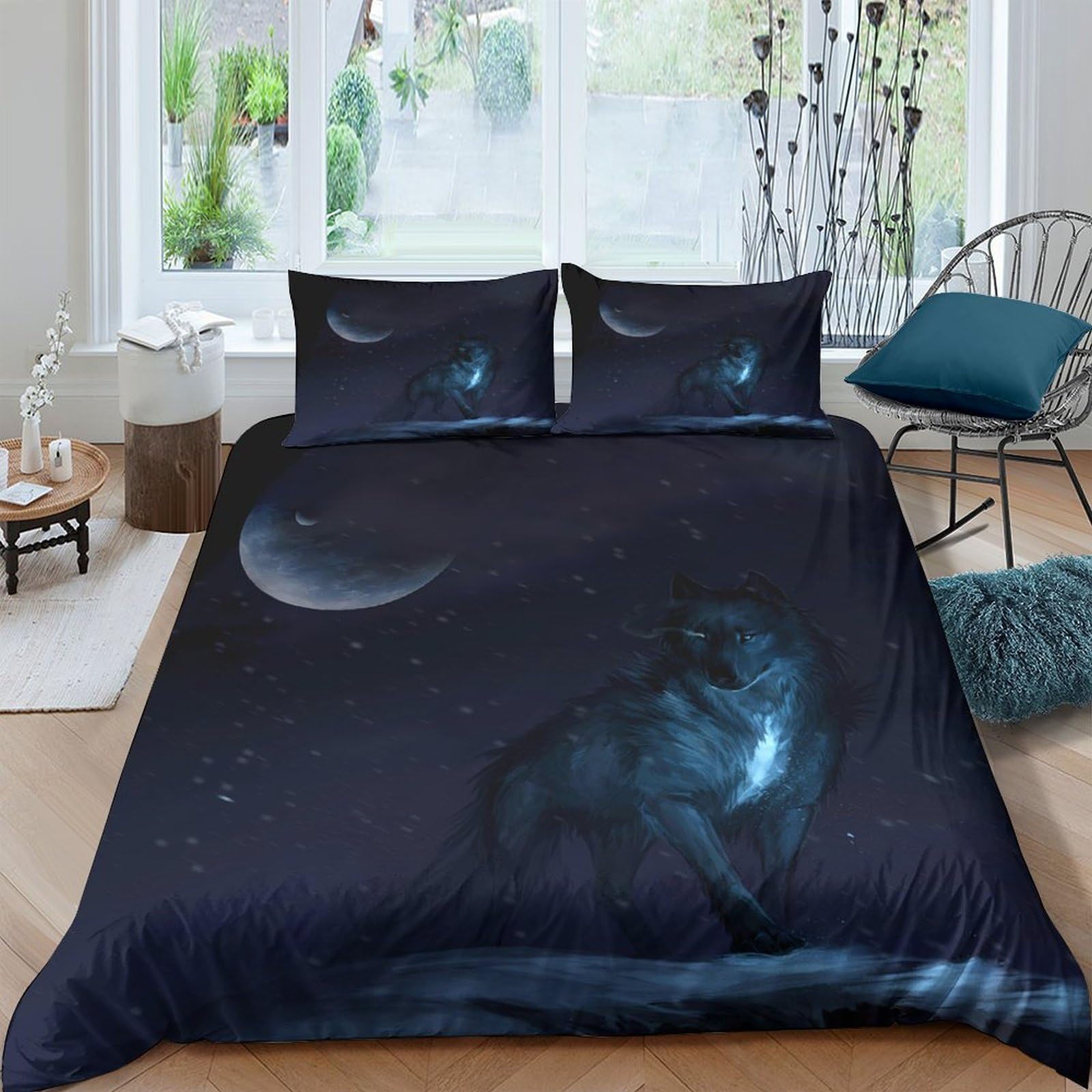 Ctjqhvkz Style-3 3D Printed Wolf Moon Fitted Sheet Microfiber Dark Night Mattress Cover For Bedroom Dorm Easy Care Decor Single（135X200cm）