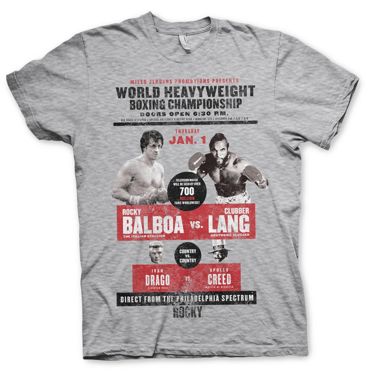 Rocky Men's Heather Grey Officially Licensed World Heavyweight Poster T-Shirt (Heather Grey), Large