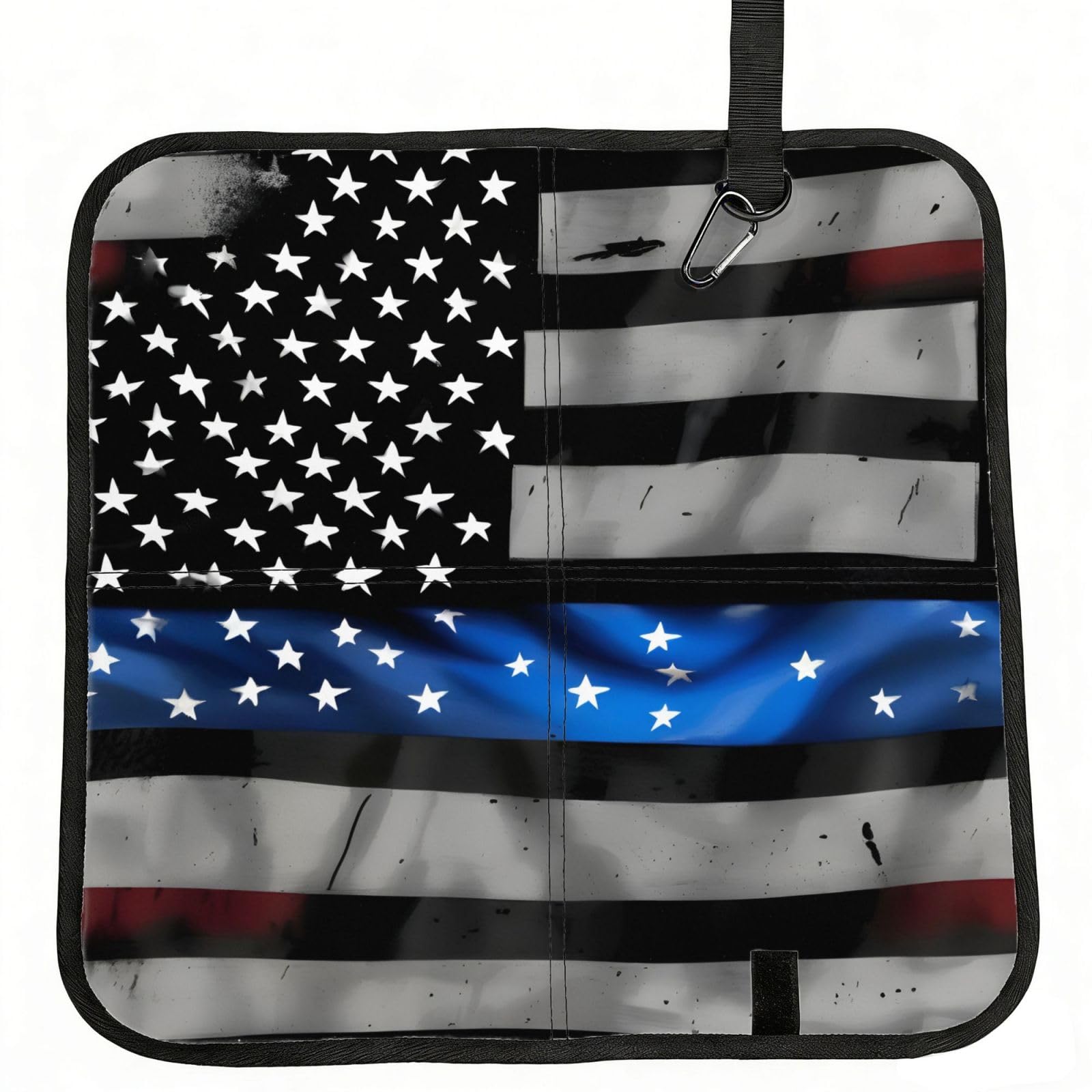 UVBDF American Blue Line Flag Print Outdoor Sitting Cushion Folding Seat Pad Compact Portable Picnic Bench Cushion Mat