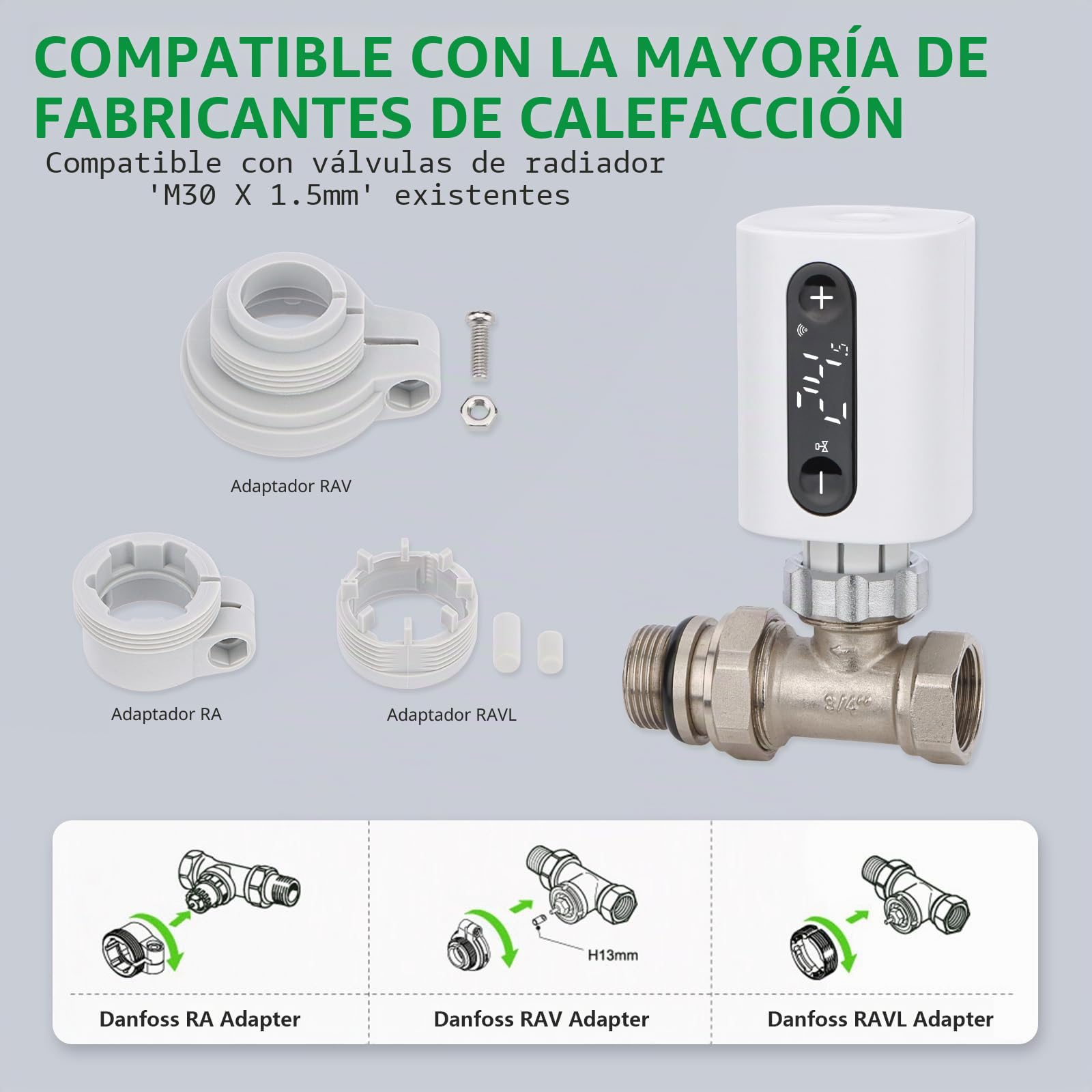 Wengart Termostato de radiador TRV inteligente WiFi WG360, válvula de radiador controlada por aplicación de 2.4 GHz, control de calefacción programable en varias habitaciones, detección de ventana