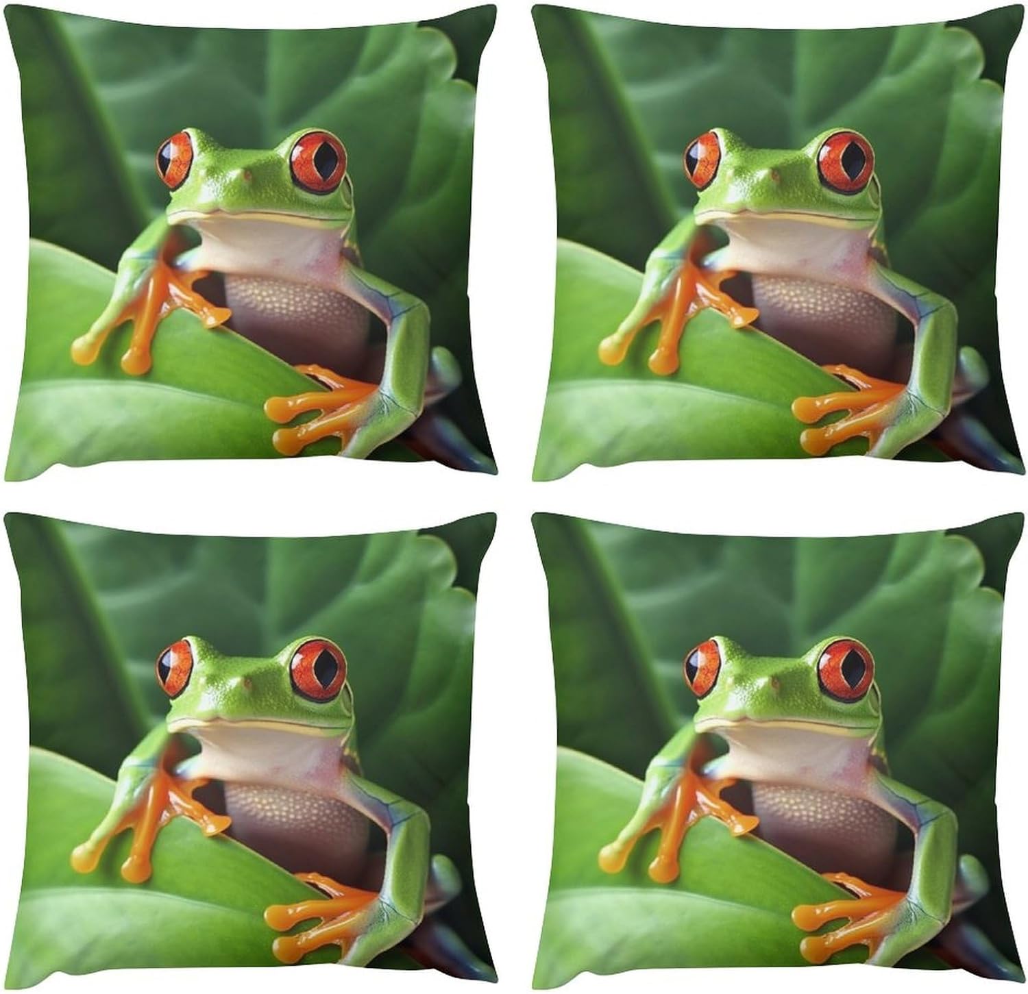 Zippered Pillow Cover, Pillow Protector, Cute Frog Printed Pillow Cover of 4, Pillow Not Included