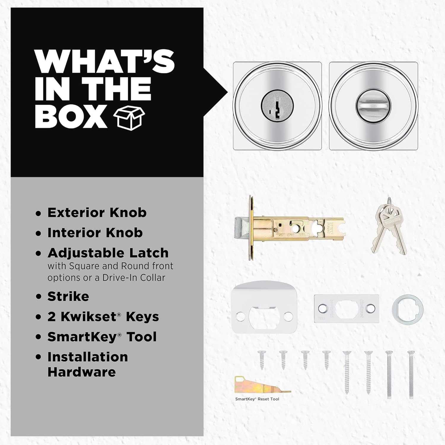Kwikset Maven Entry Door Knob with Lock and Key, Secure Keyed Handle Exterior, Square Front Entrance and Bedroom, Polished Chrome, Pick Resistant SmartKey Rekey Security and Microban (Pack of 10)