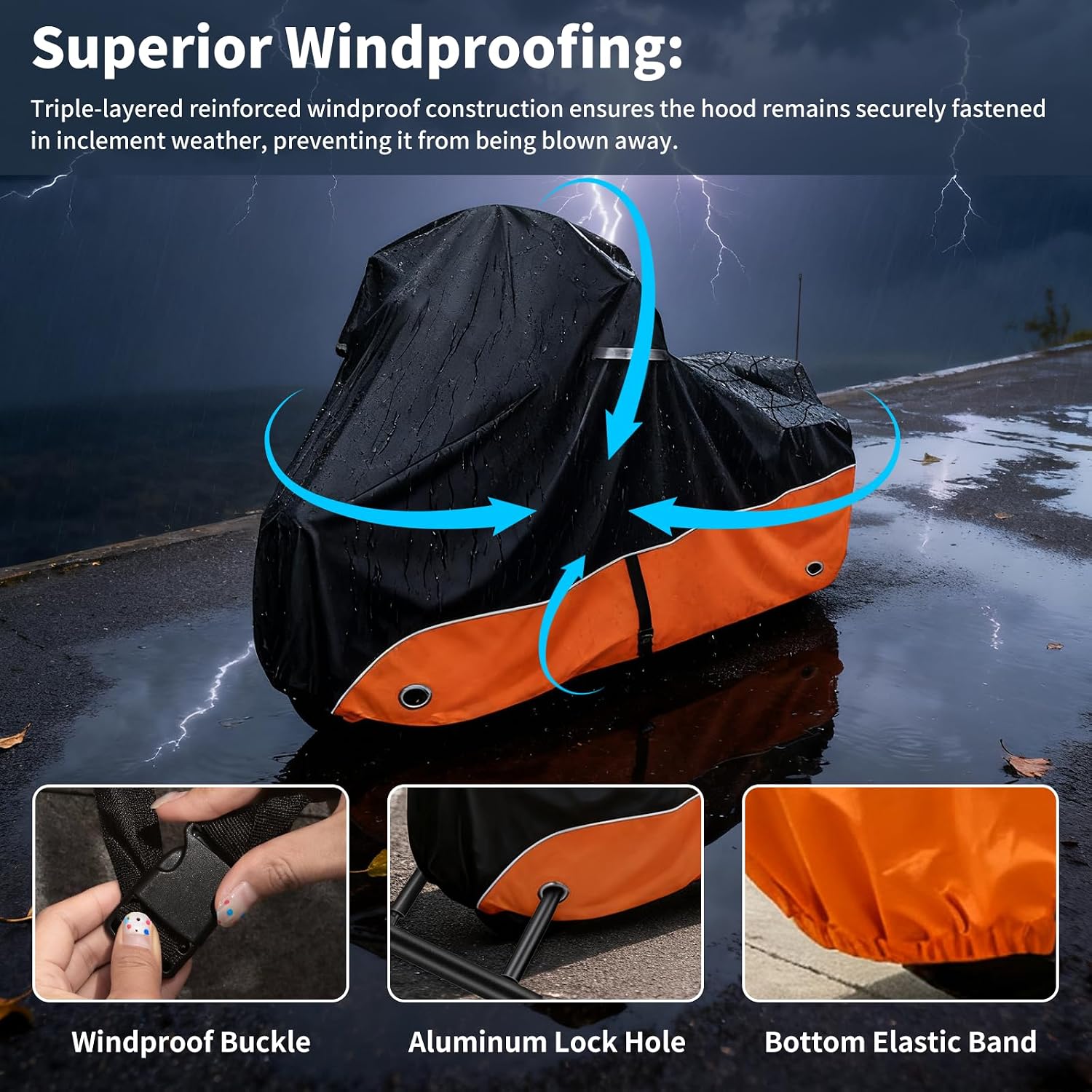 Motorcycle Cover 420D Waterproof for Touring Models Harley Davidson Road King Road Glide Electra Glide Low Rider-ST, Indoor & Outdoor All Weather Protection Orange