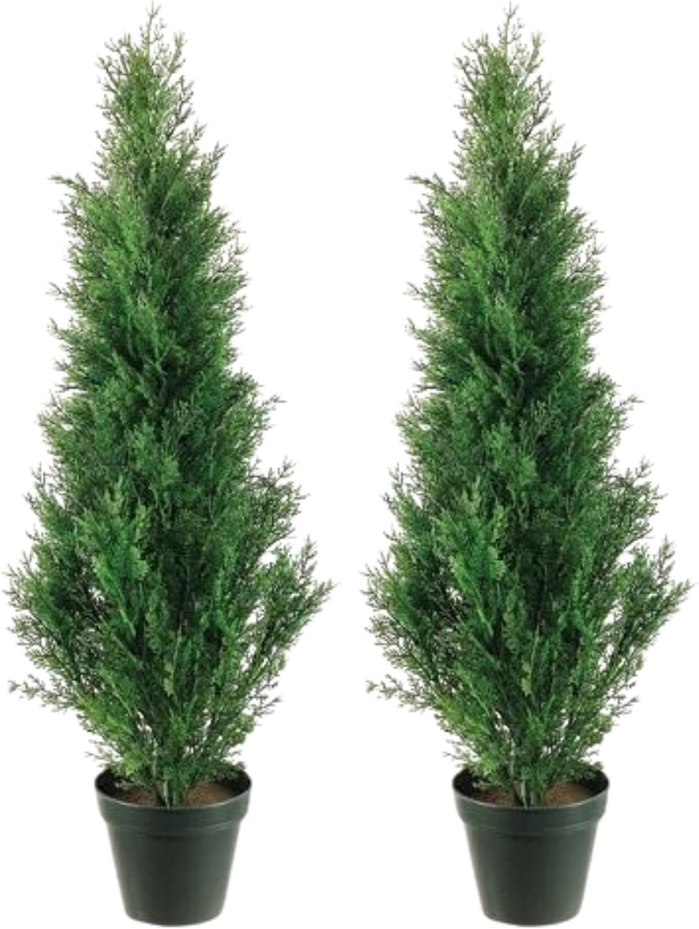 Two Pre-Potted 3 Feet Faux Cedar Tree, Lifelike UV Protected Front Door Decor, Porch, Garden, Entryway Topiary, Indoor/Outdoor Use - Ready to Display