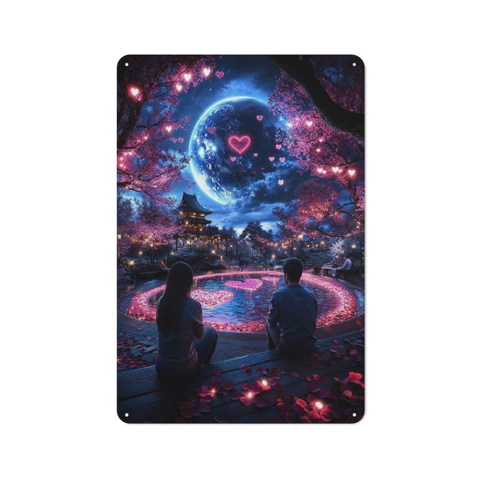 Junmoney Style-10 Romantic Night Under The Moon Retro Metal Sign 30X20cm For Garage Or Workshop, With Clear Retro Wall Decor Character