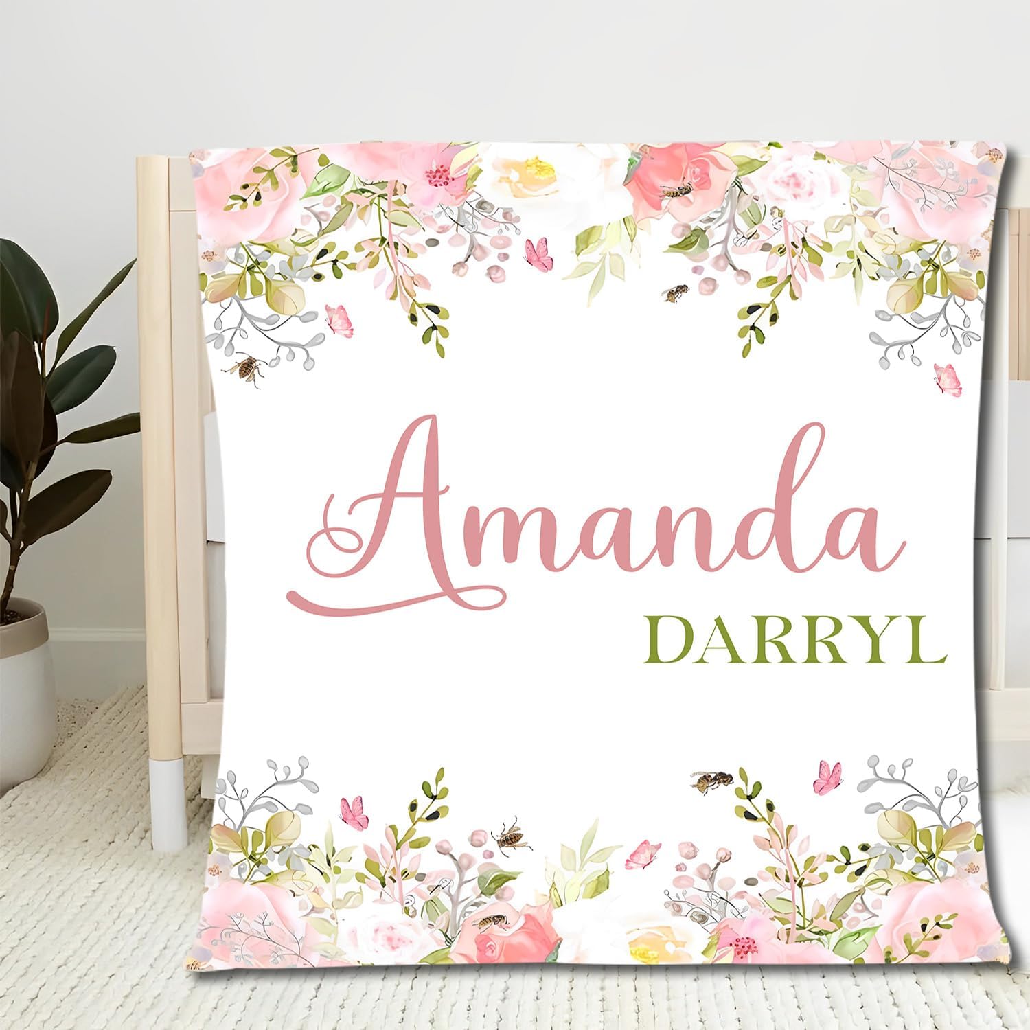 Custom Baby Blanket with Name, Personalized Baby Blanket Safari, Customized Name Blanket Receiving Blankets for Toddlers Kids Nursery Stroller Crib Decor Throw, Newborn Blankets for Baby Girls
