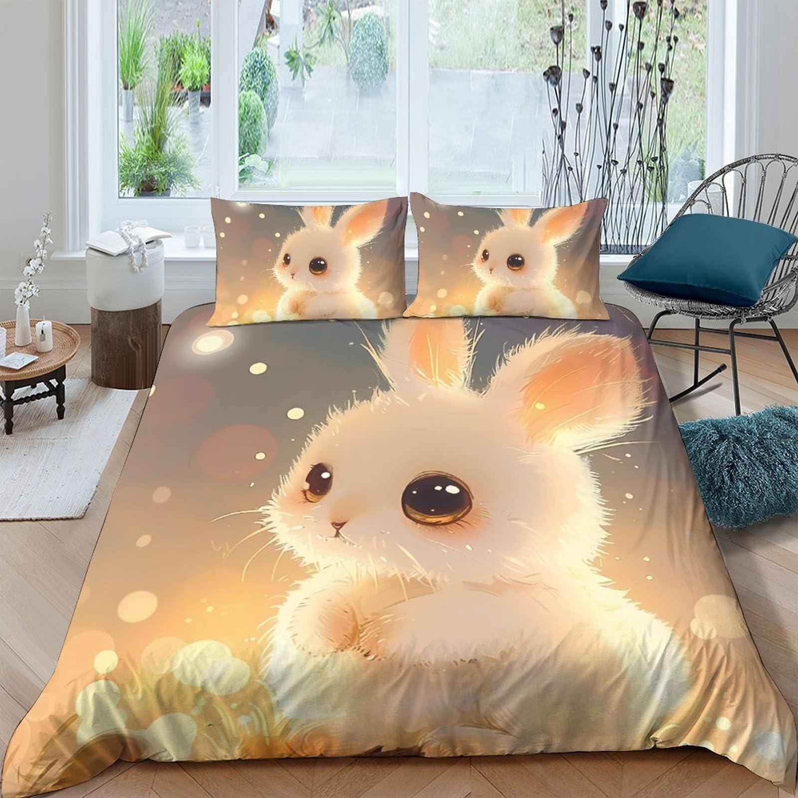 Ctjqhvkz Style-9 3D Printed Cute Bunny Fitted Sheet Microfiber Soft Non Slip Pastel Rabbit Bed Cover For Bedroom Guest Room Decor Single（135X200cm）