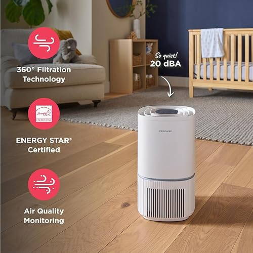 Miniatura 4 de Frigidaire Purificador de aire HEPA PureA300 para dormitorios pequeños, cubre hasta 850 pies cuadrados, filtración de 3 etapas, certificación Energy