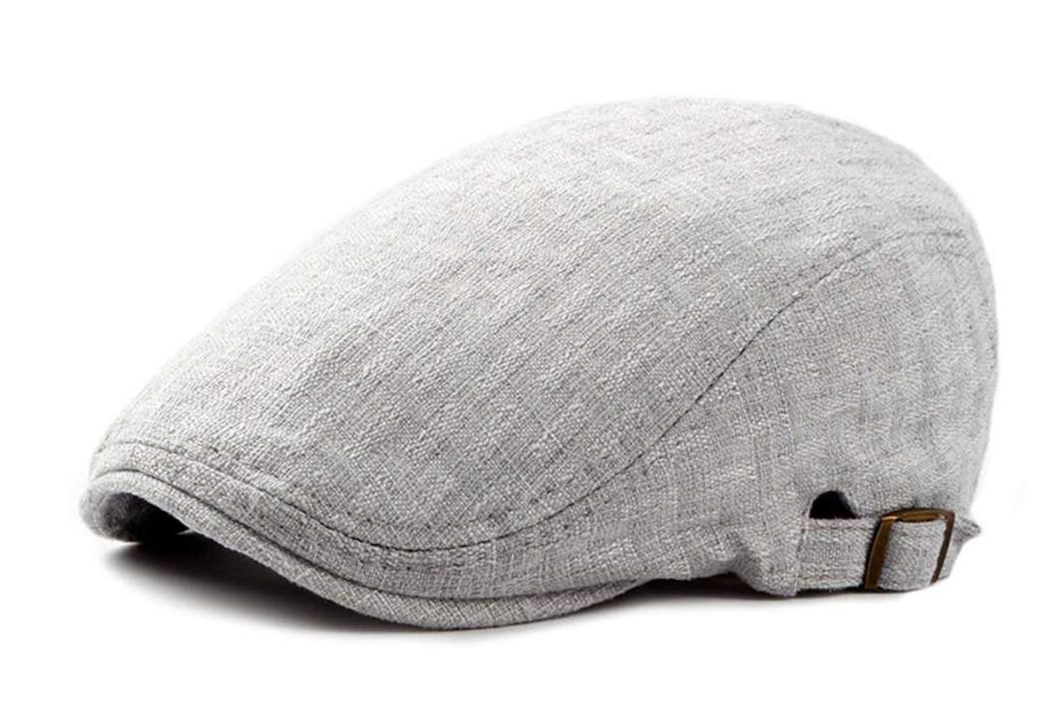 Chennuo Men's Grey Vintage Cotton Linen Flat Cap Beret Cabbie Hat Ivy Newsboy Cap Driving Hat (Grey)
