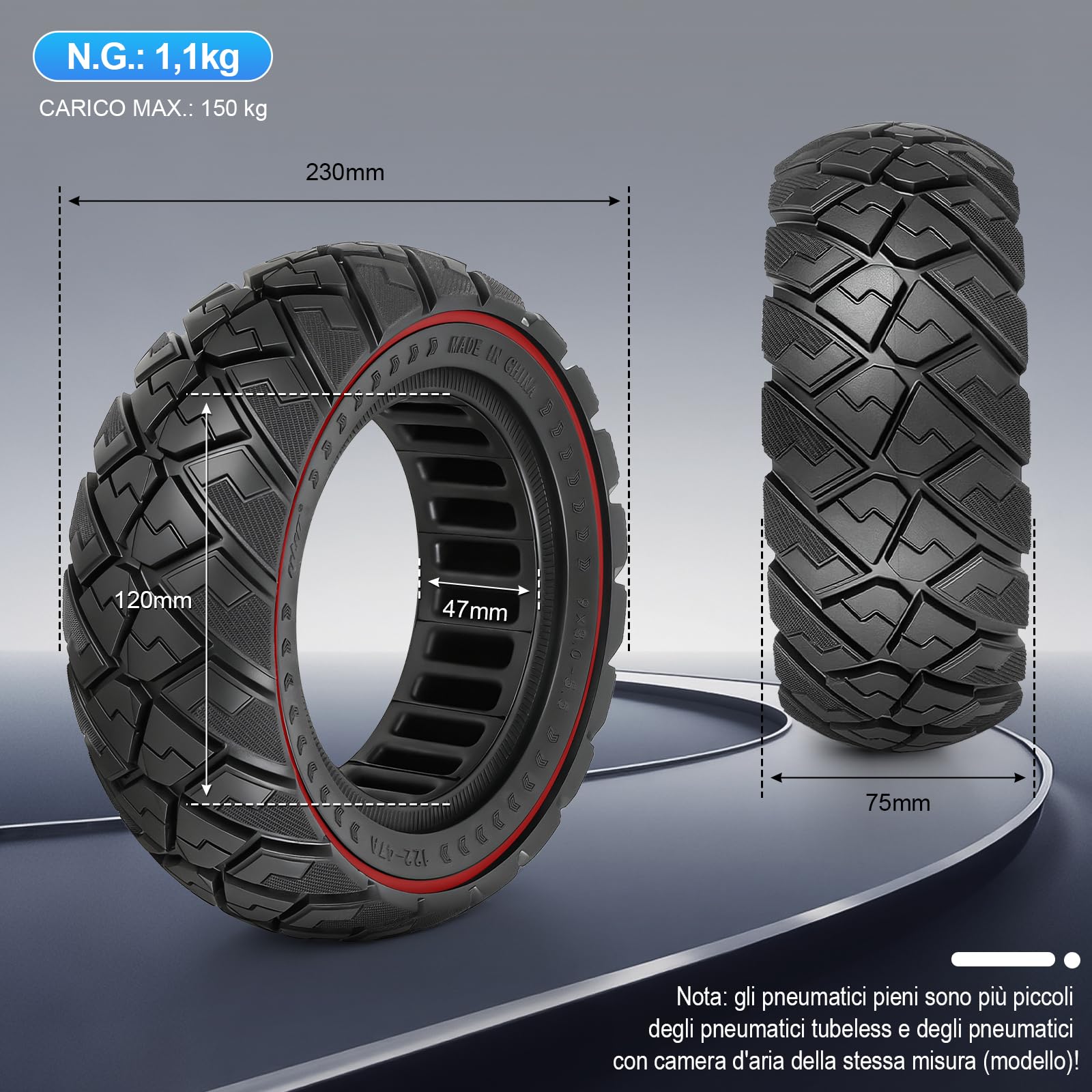 9x3,0-5,5 Pneumatici Completi per Kukirin G2 Pro, Zero 10 X, Dualtron Eagle Pro, Pneumatici di Ricambio in Gomma Piena, Fuoristrada, Solidi e Resistenti Alle Forature (Rosso 1 Pezzo)